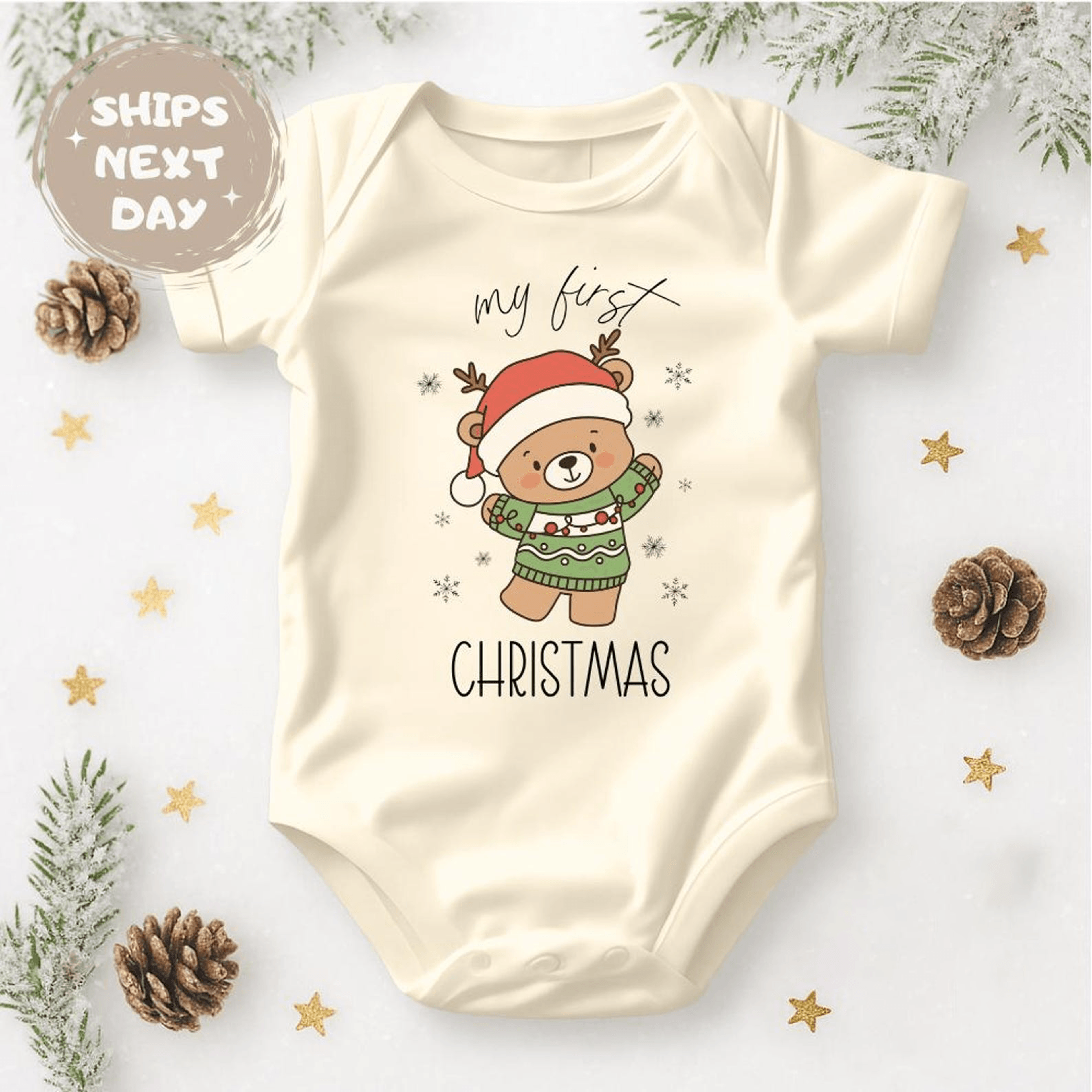 my first christmas baby bodysuit, cute holiday baby onesie, first christmas outfit, newborn christmas gift
