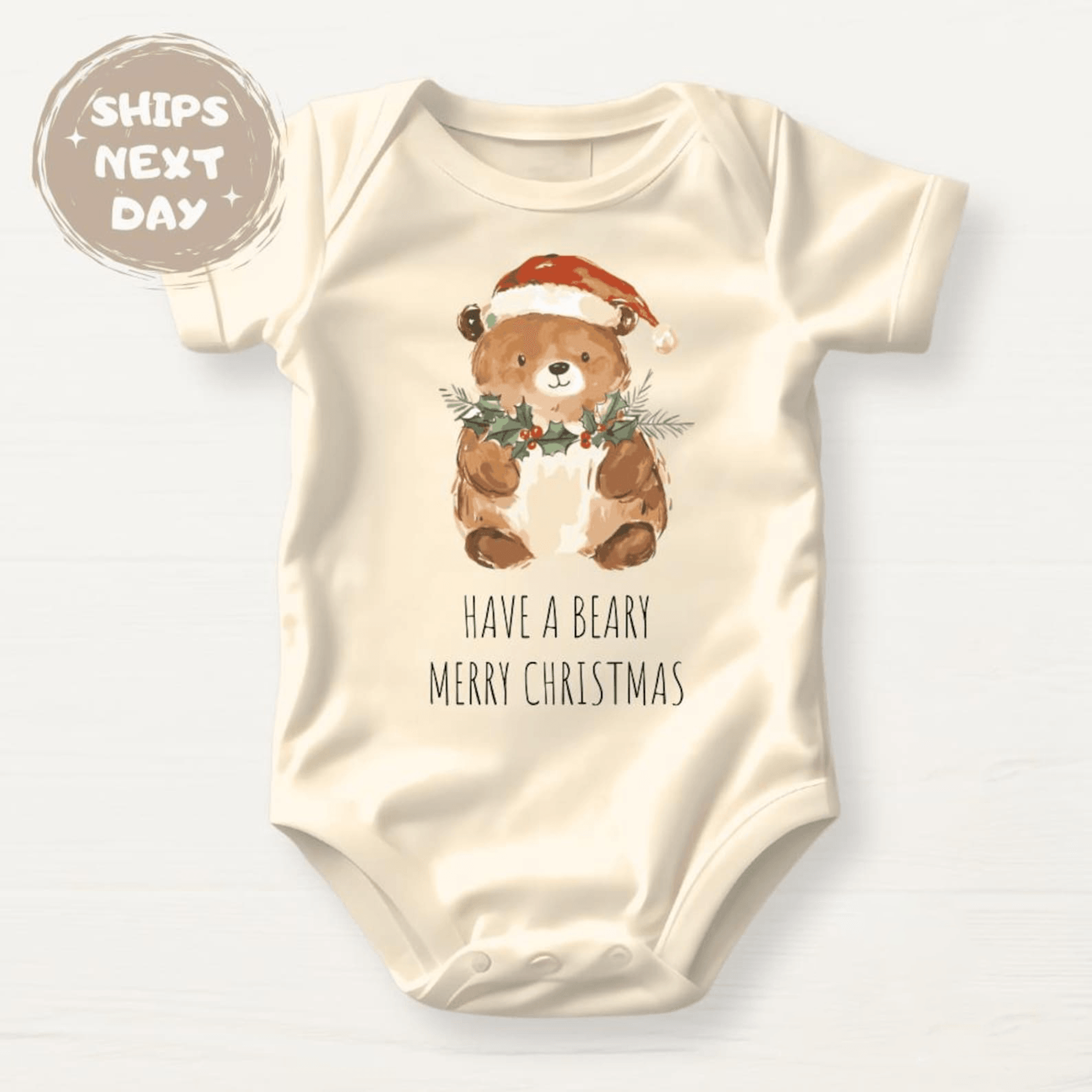 have a beary merry christmas baby bodysuit, cute bear christmas onesie, holiday baby outfit, first christmas gift