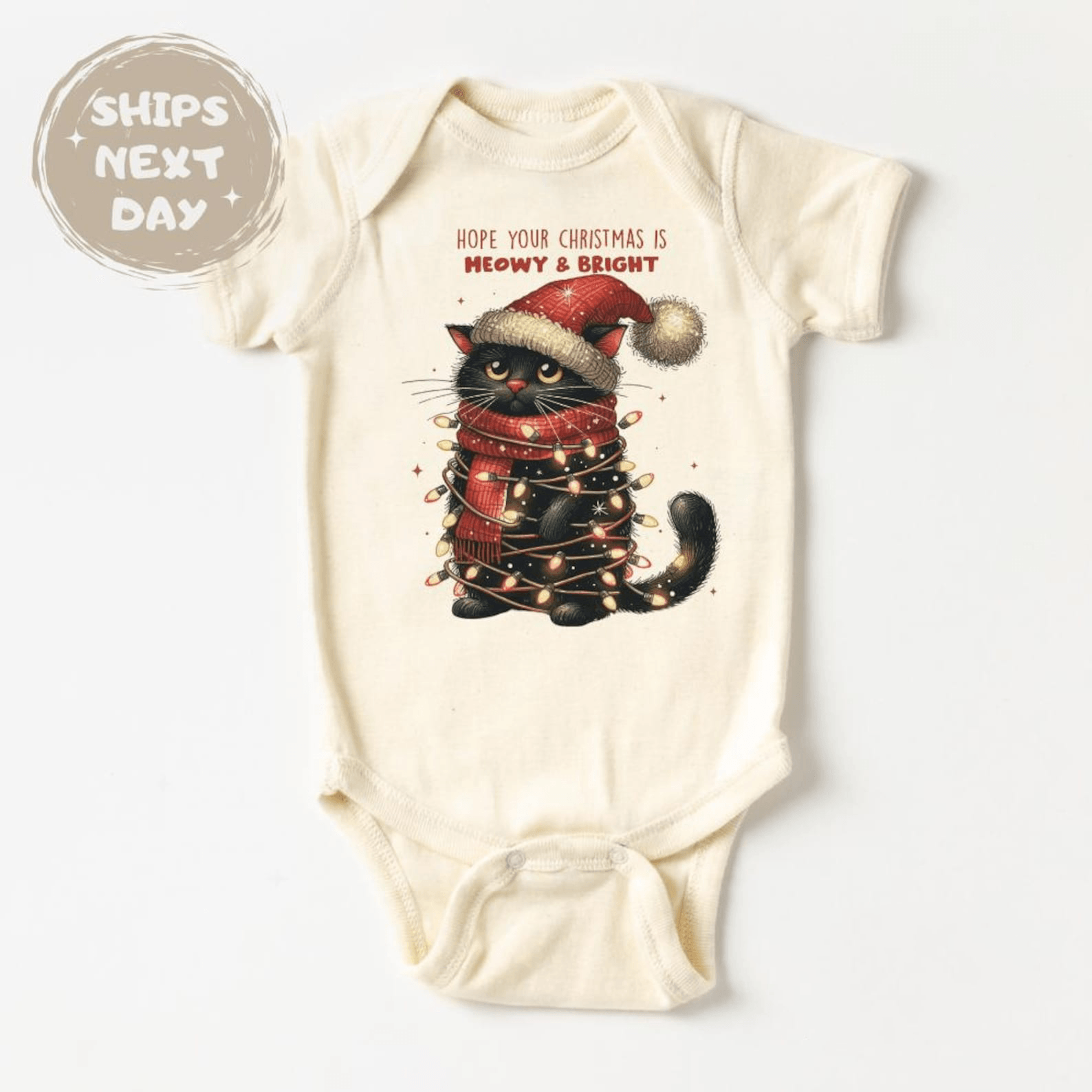 funny christmas black cat baby bodysuit, cute cat christmas onesie, holiday baby outfit, newborn christmas gift