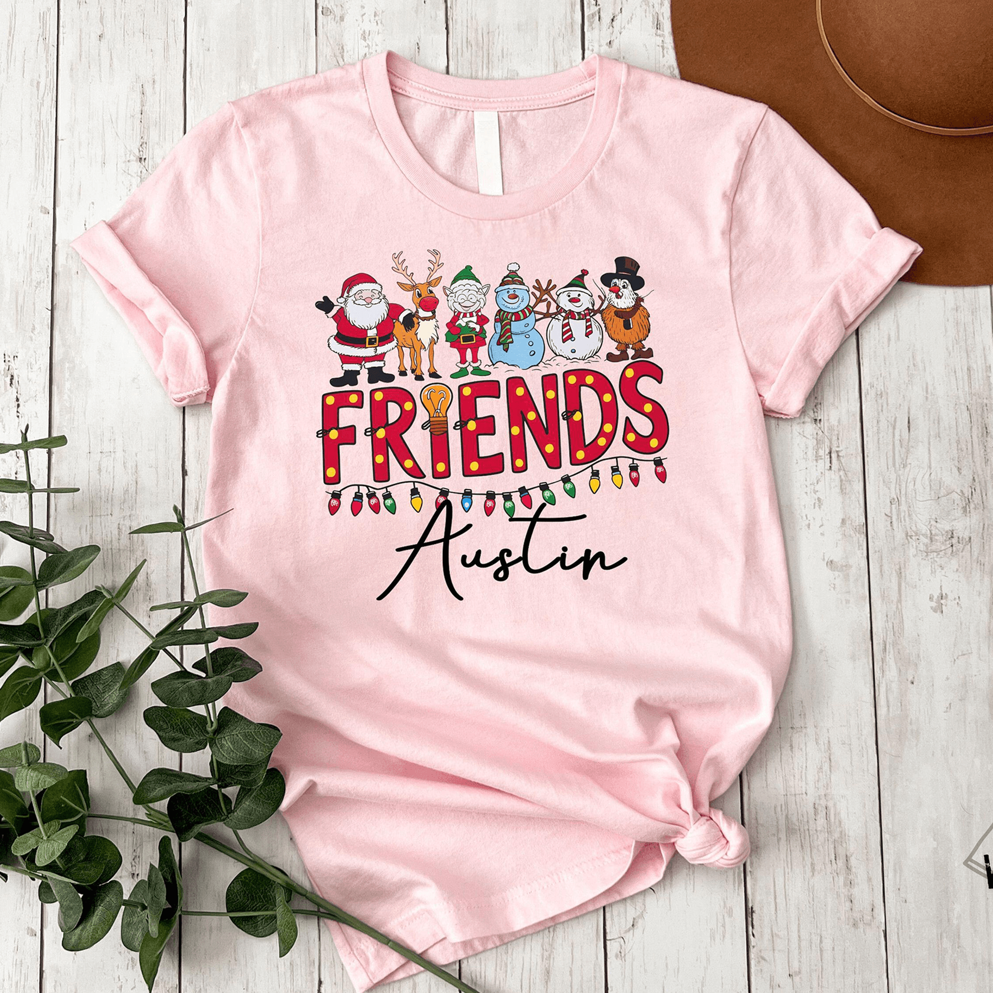personalized christmas friends shirt, custom friends christmas tee, matching holiday friend shirt, christmas besties gif