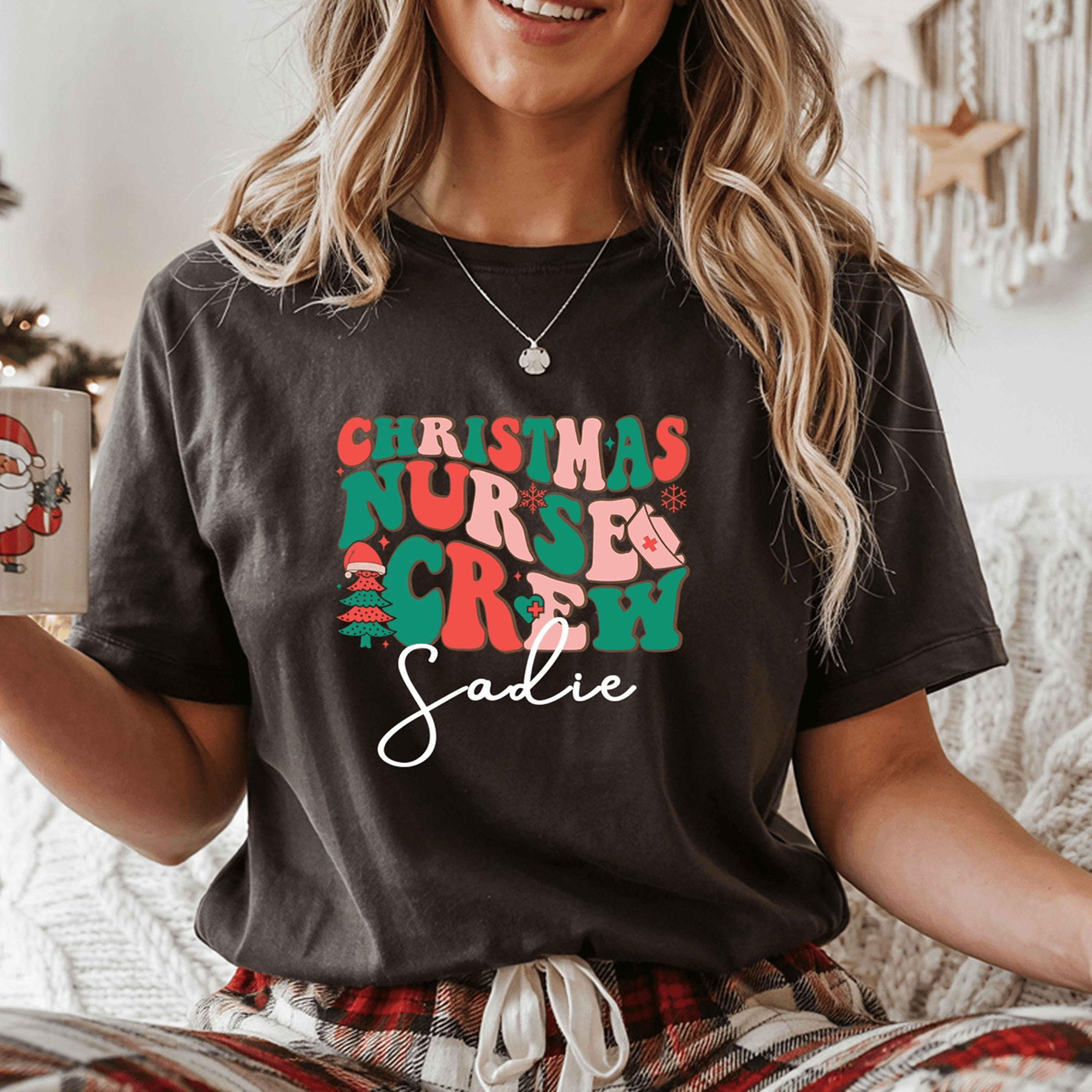 personalized christmas nurse shirt, custom nurse crew christmas tee, matching nursing team holiday shirt, nurse gift