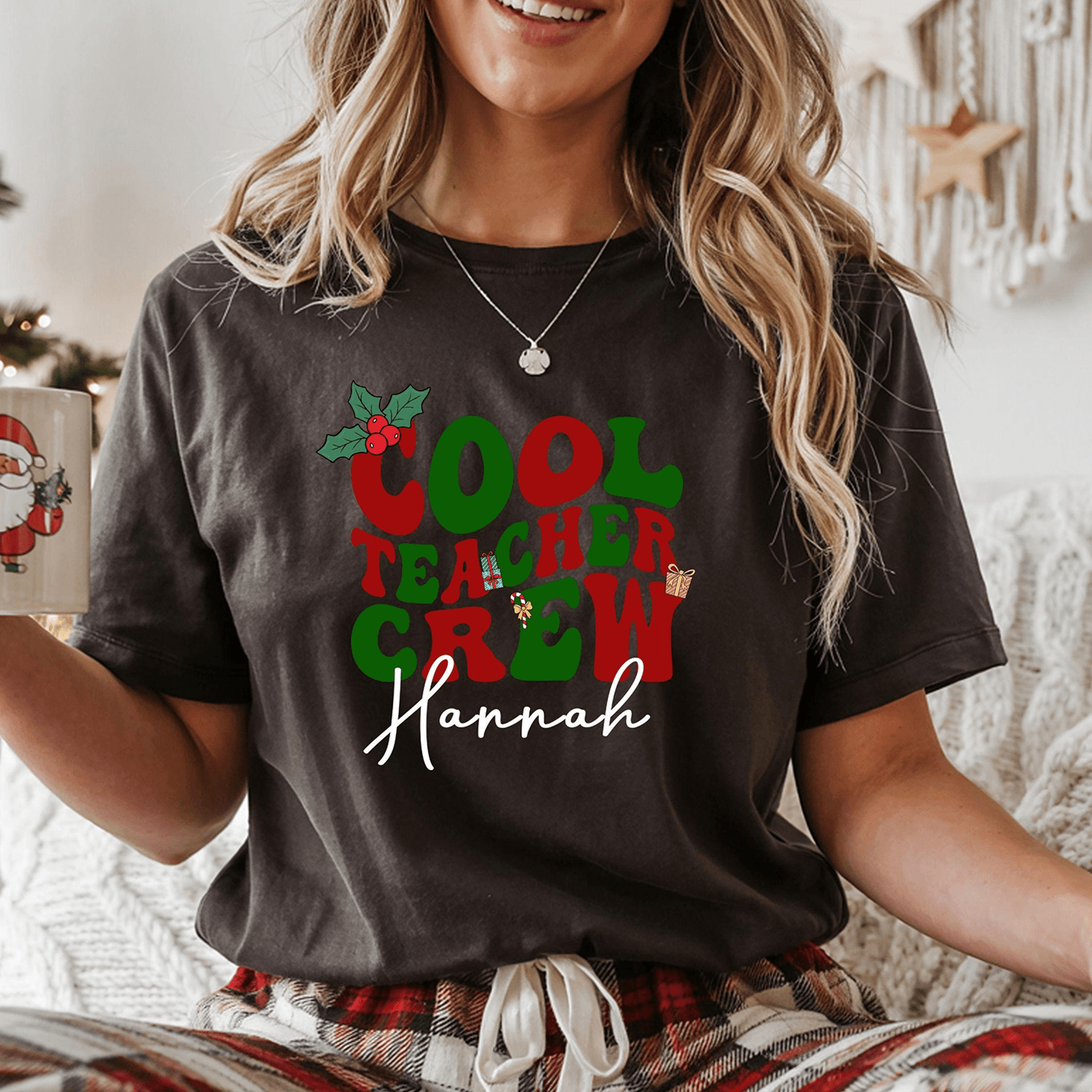 personalized christmas teacher shirt, custom teacher name holiday tee, cute school staff christmas gift, teacher crew sh