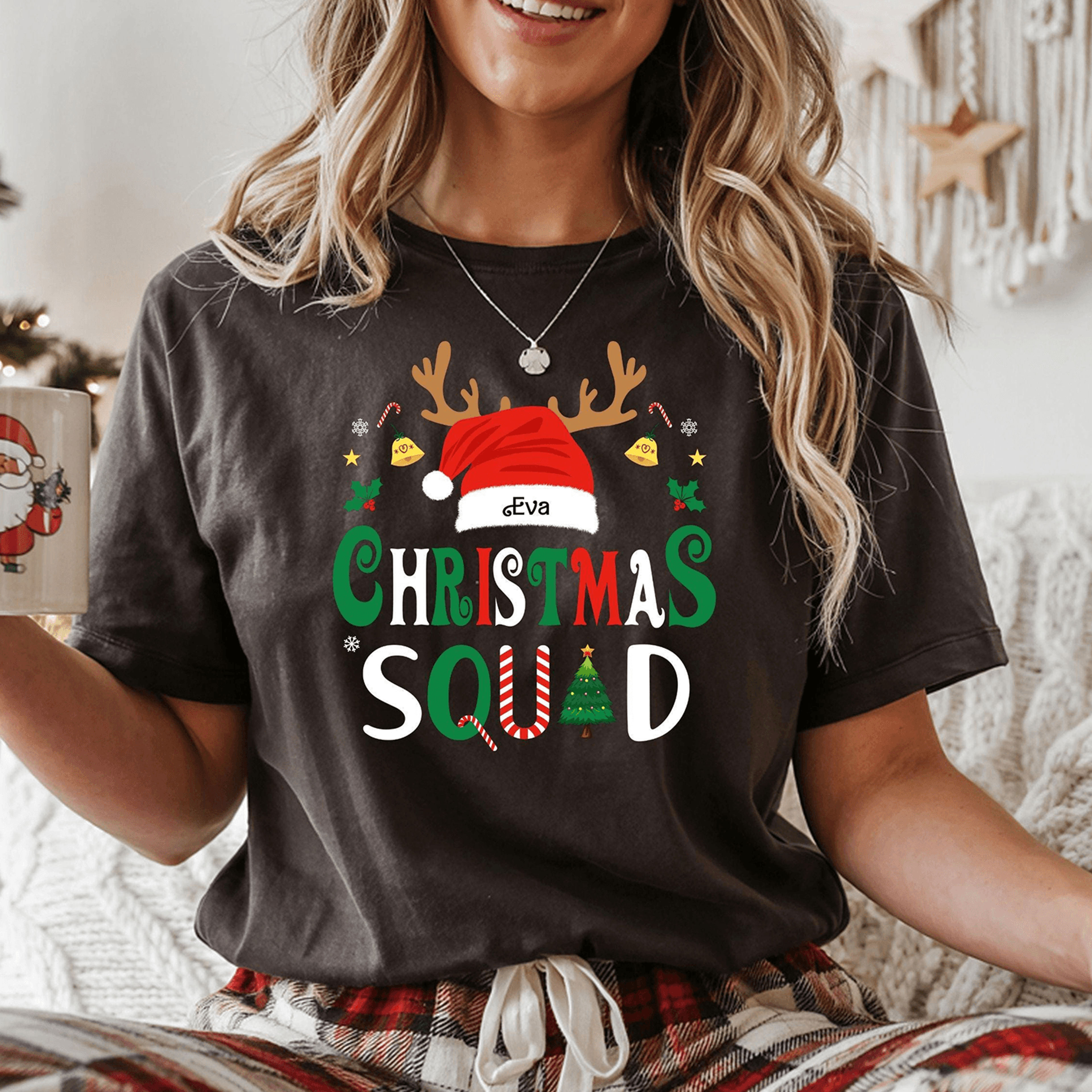 personalized christmas squad shirt, custom family christmas tee, matching holiday group shirts, custom name christmas gi