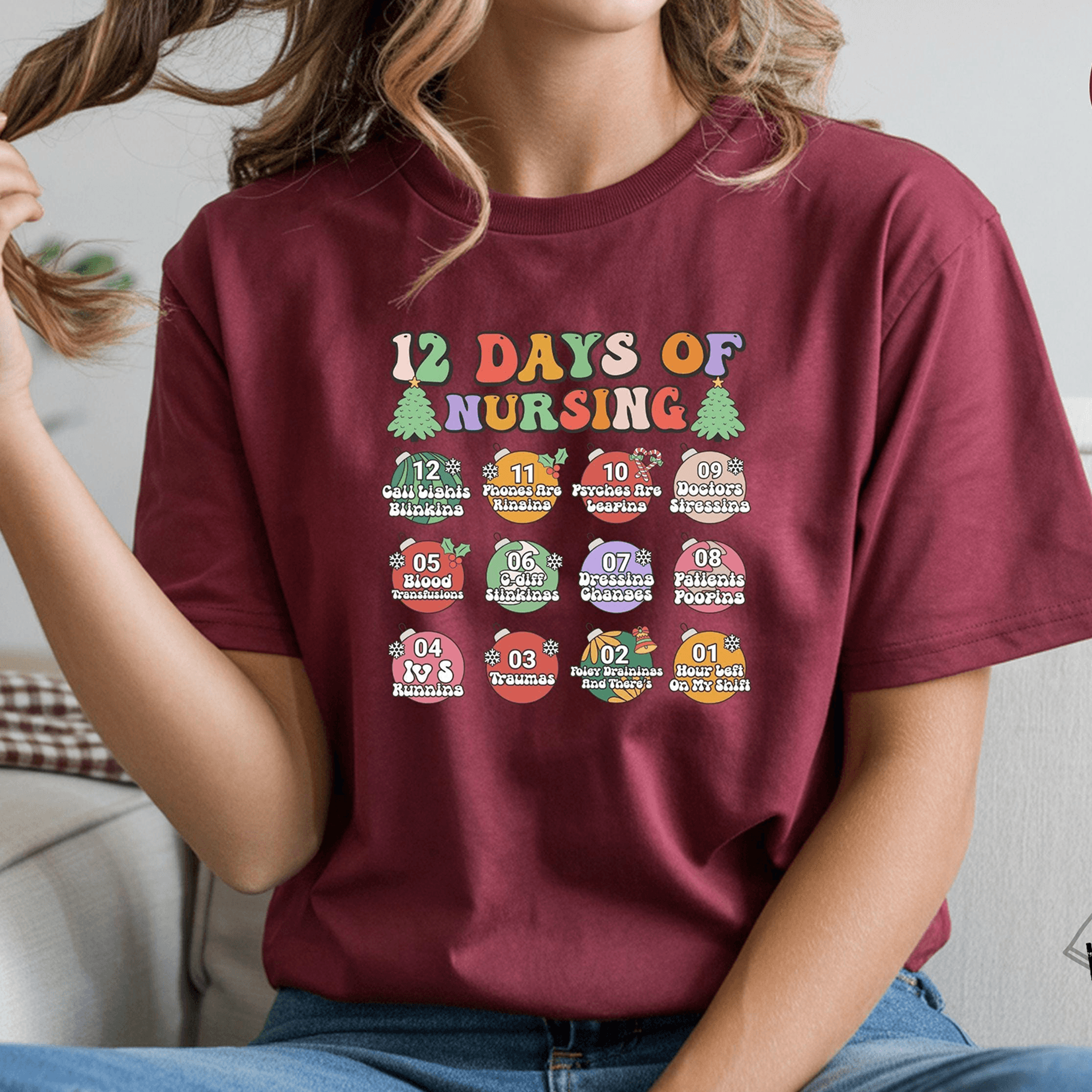 12 days of nursing christmas shirt, funny nurse christmas tee, holiday rn shirt, christmas gift for nurses and healthcar