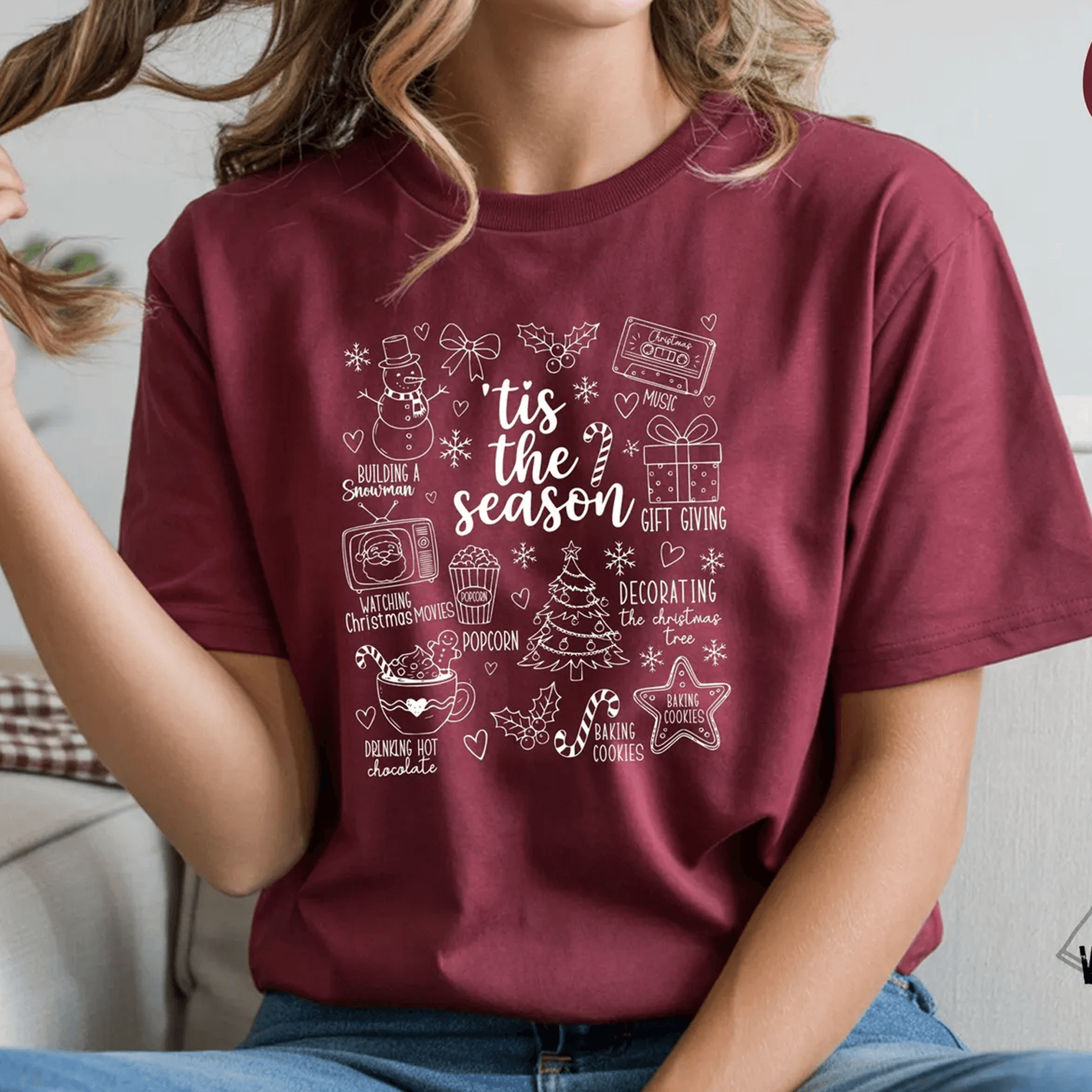 'tis the season christmas doodle shirt, cute holiday graphic tee, festive christmas shirt, cozy winter gift