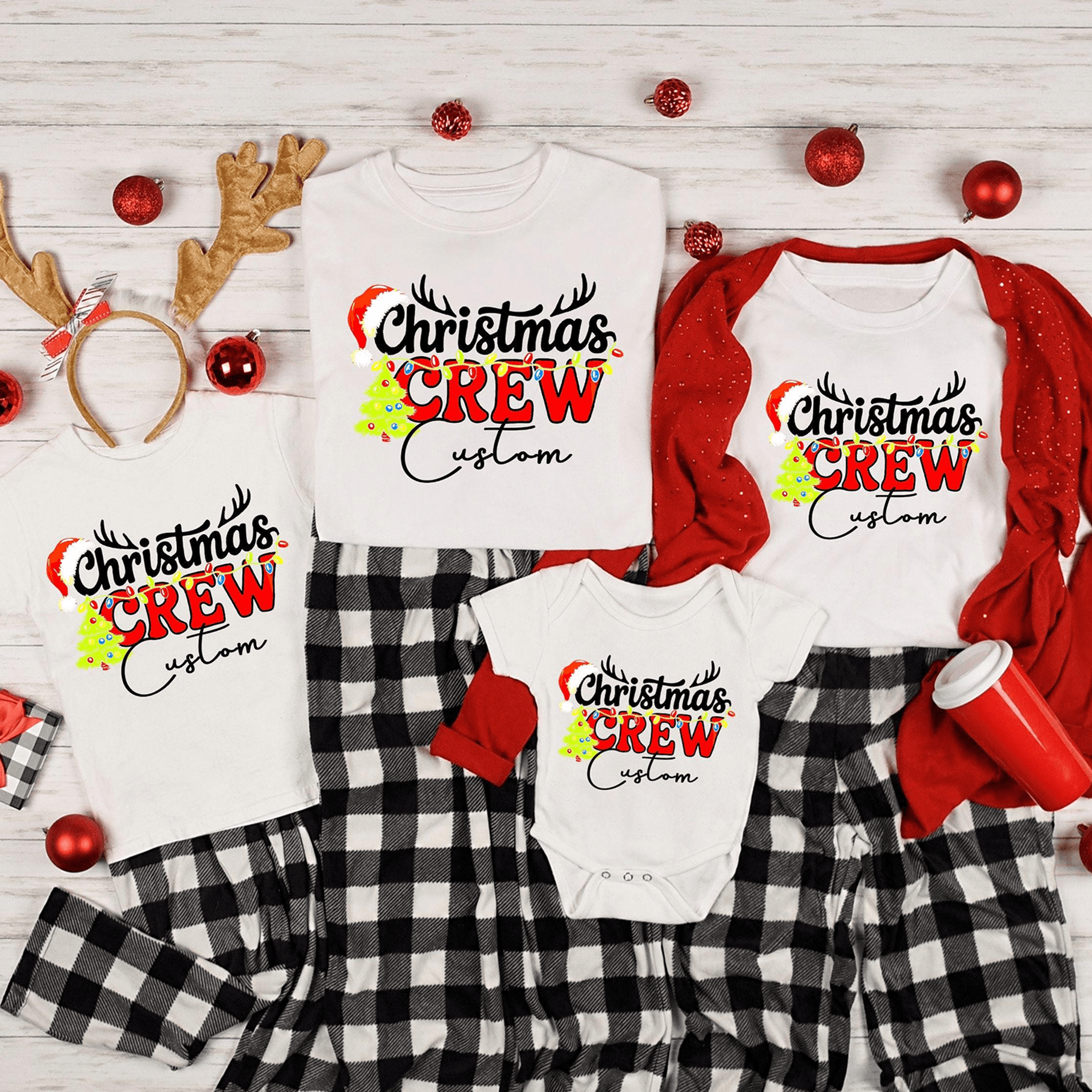 personalized christmas crew shirt, custom family holiday tee, matching christmas shirts, custom name christmas gift