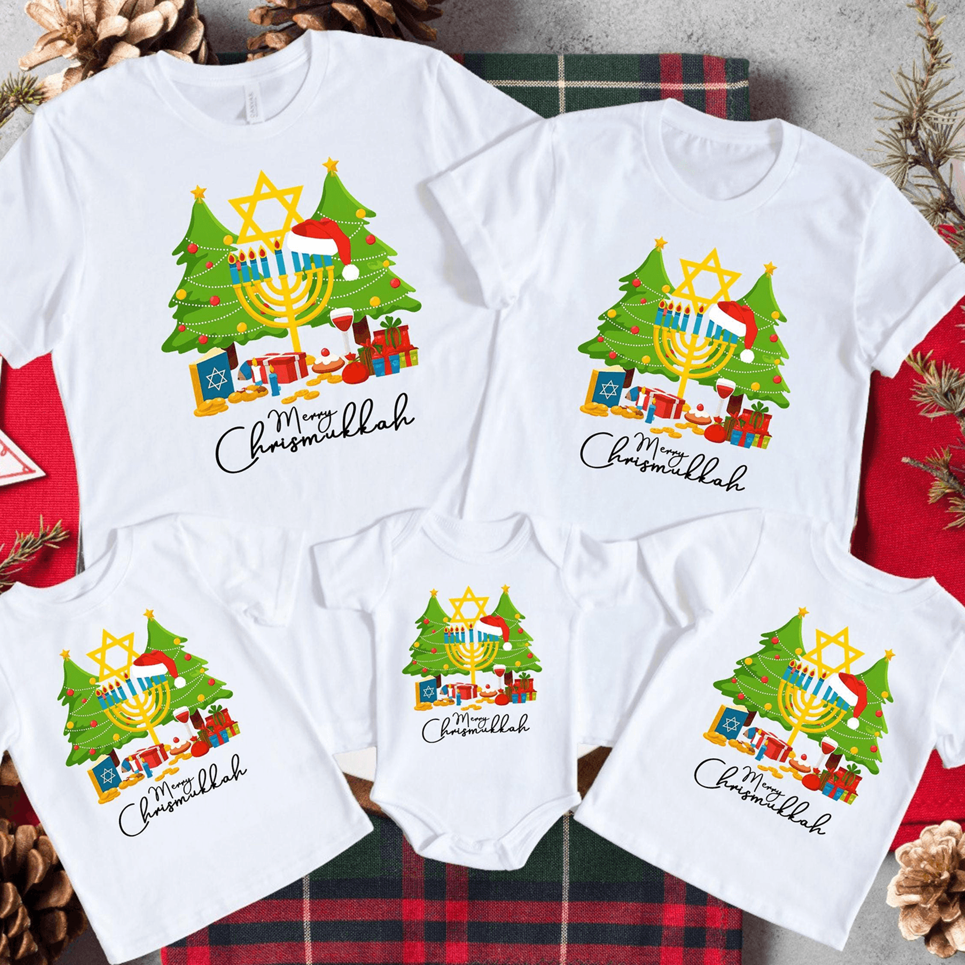 personalized merry chrismukkah shirt, family hanukkah christmas tee, matching holiday shirt, interfaith family gift