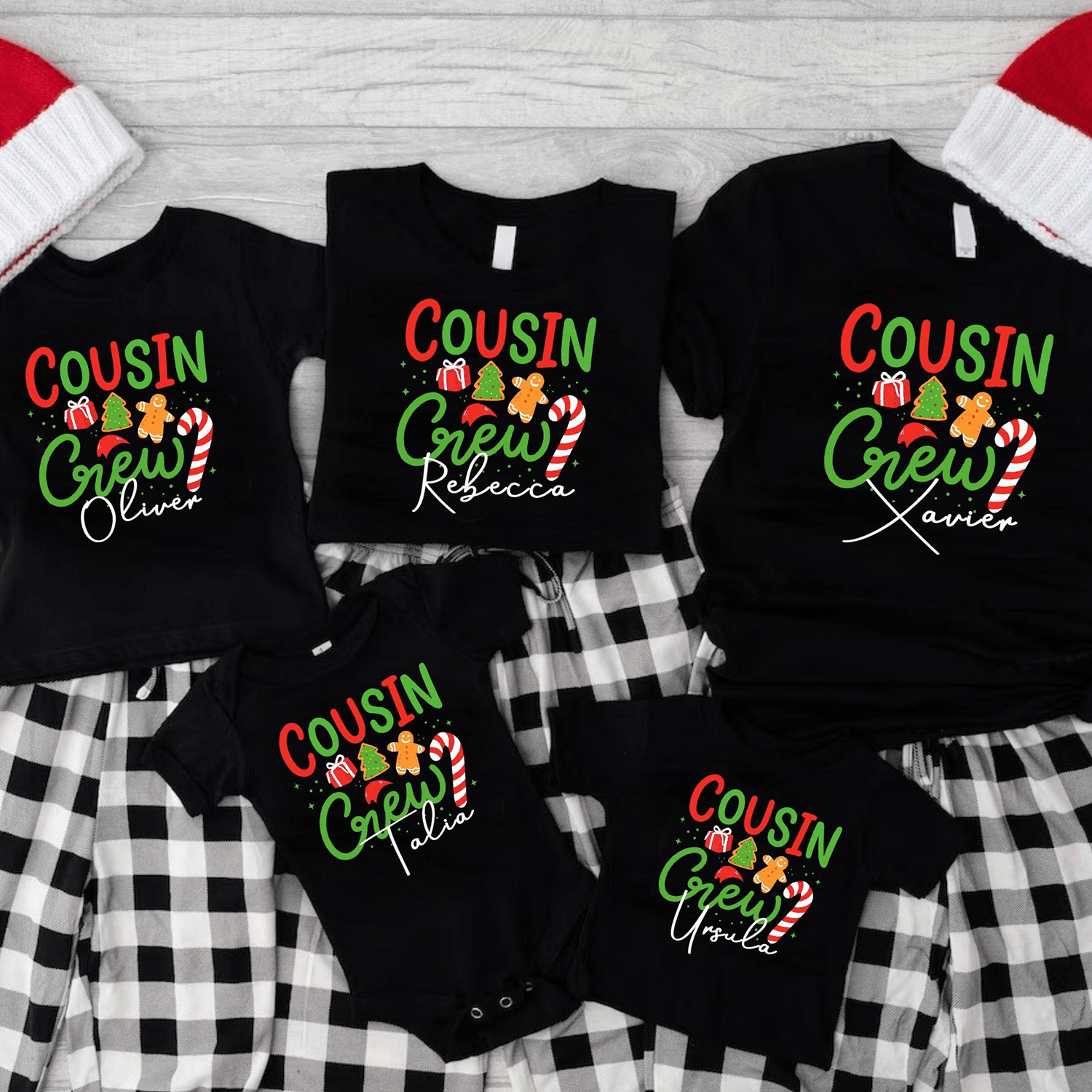 personalized cousin crew christmas shirt, custom name cousin holiday tee, matching family christmas shirt, cousin crew g