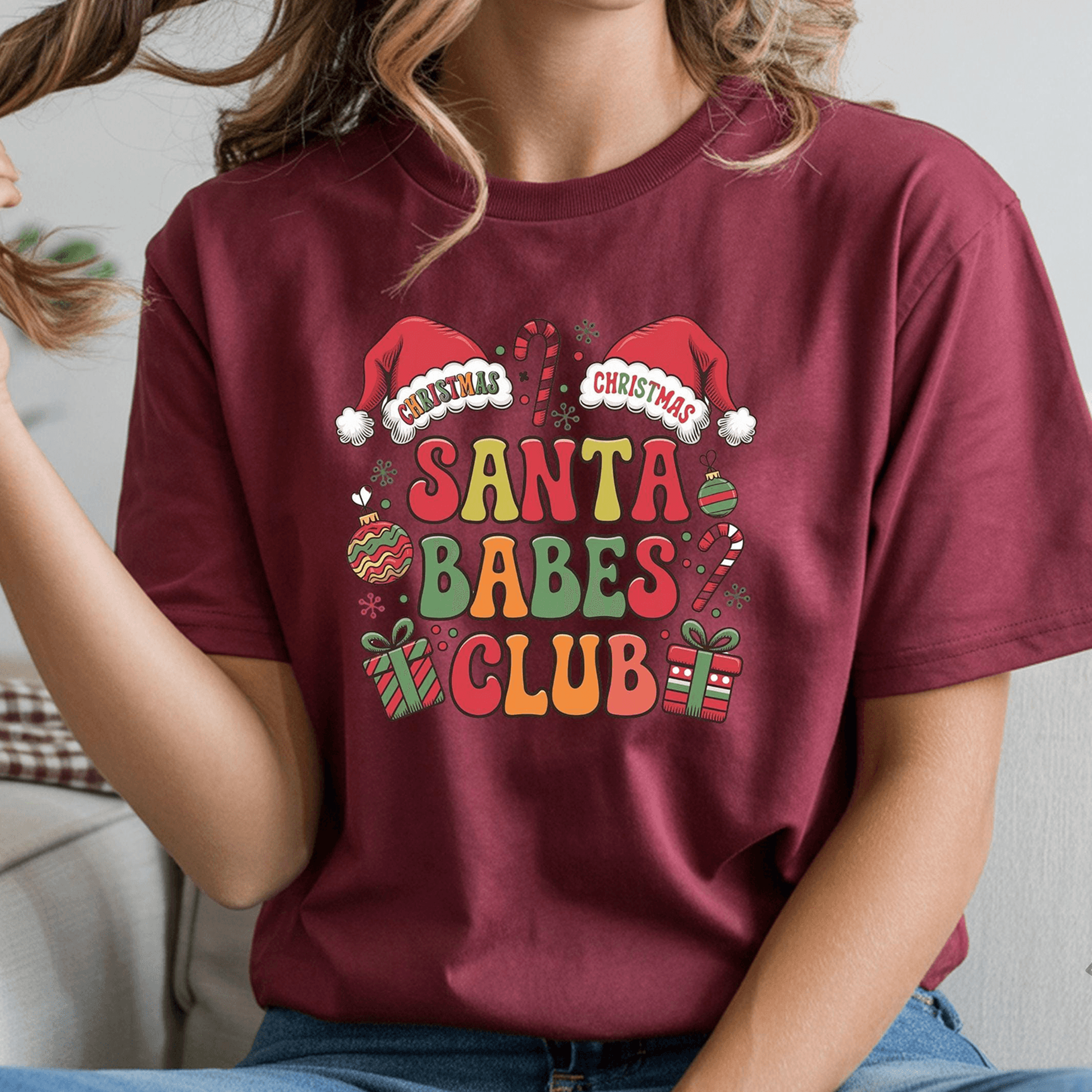 santa babes club shirt, cute santa babes club christmas shirt, retro christmas girls trip shirt gift