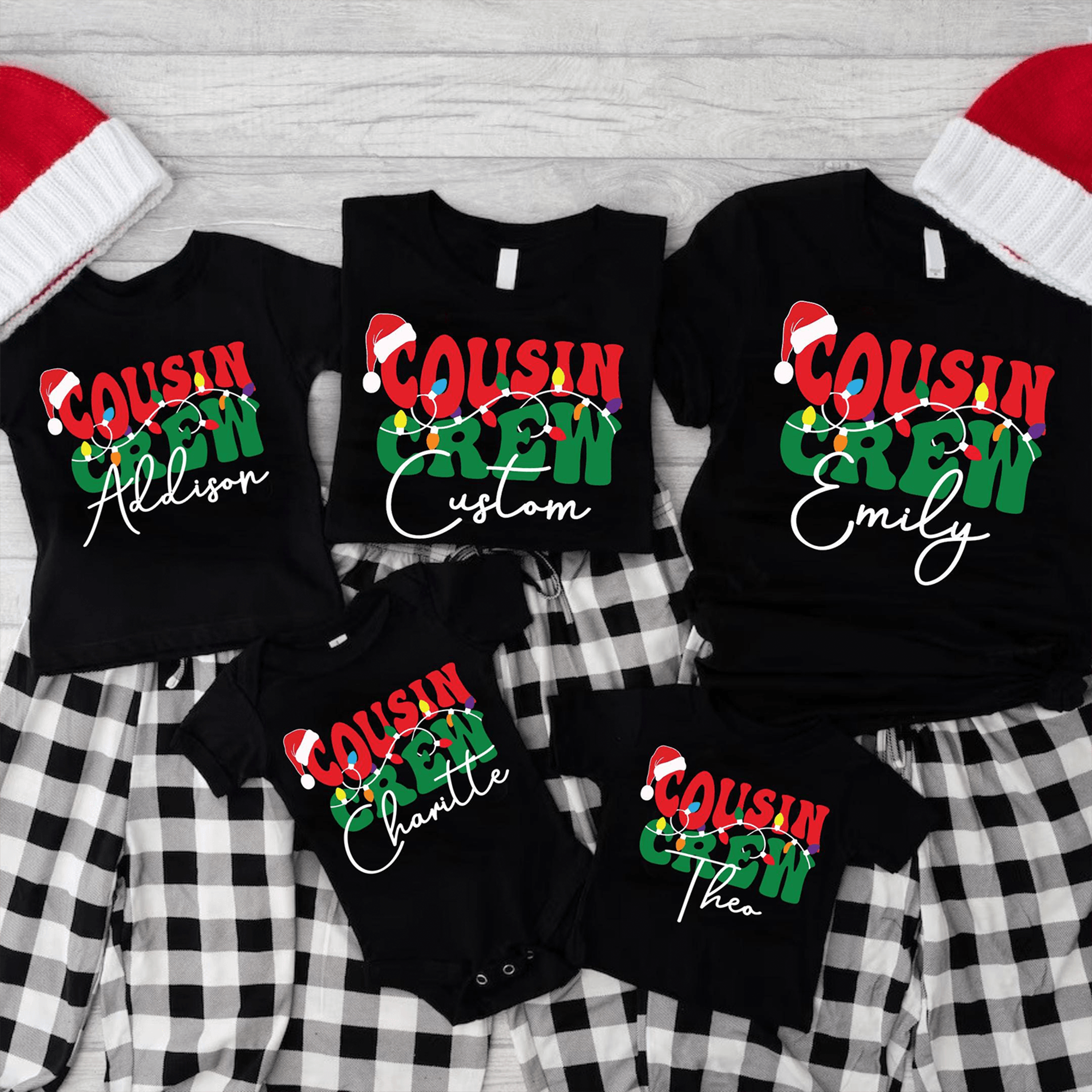 custom name cousin crew christmas shirt, personalized cousin crew christmas shirt, matching family christmas tee