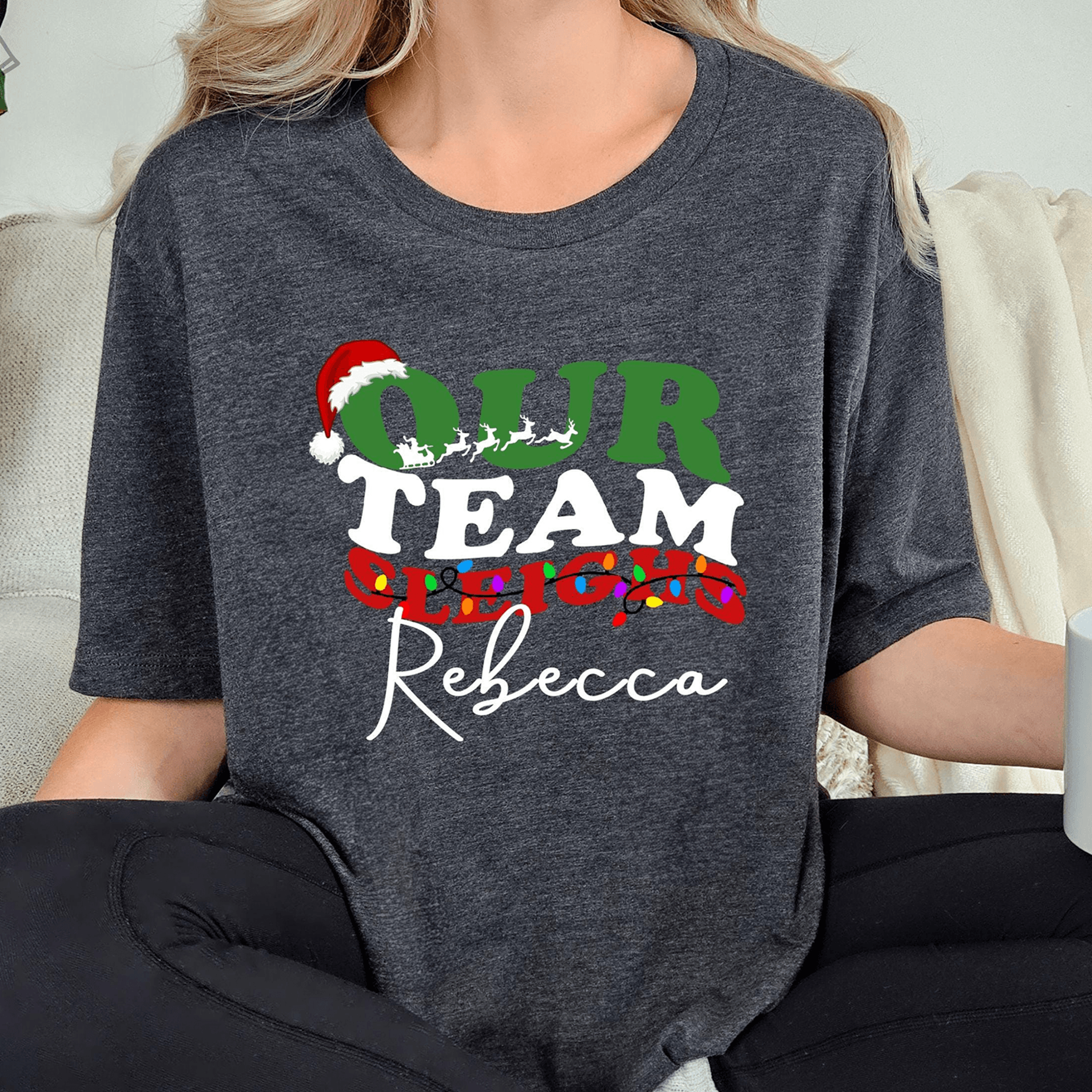 custom our team sleighs shirt, personalized office team christmas shirt, matching coworker holiday shirt gift