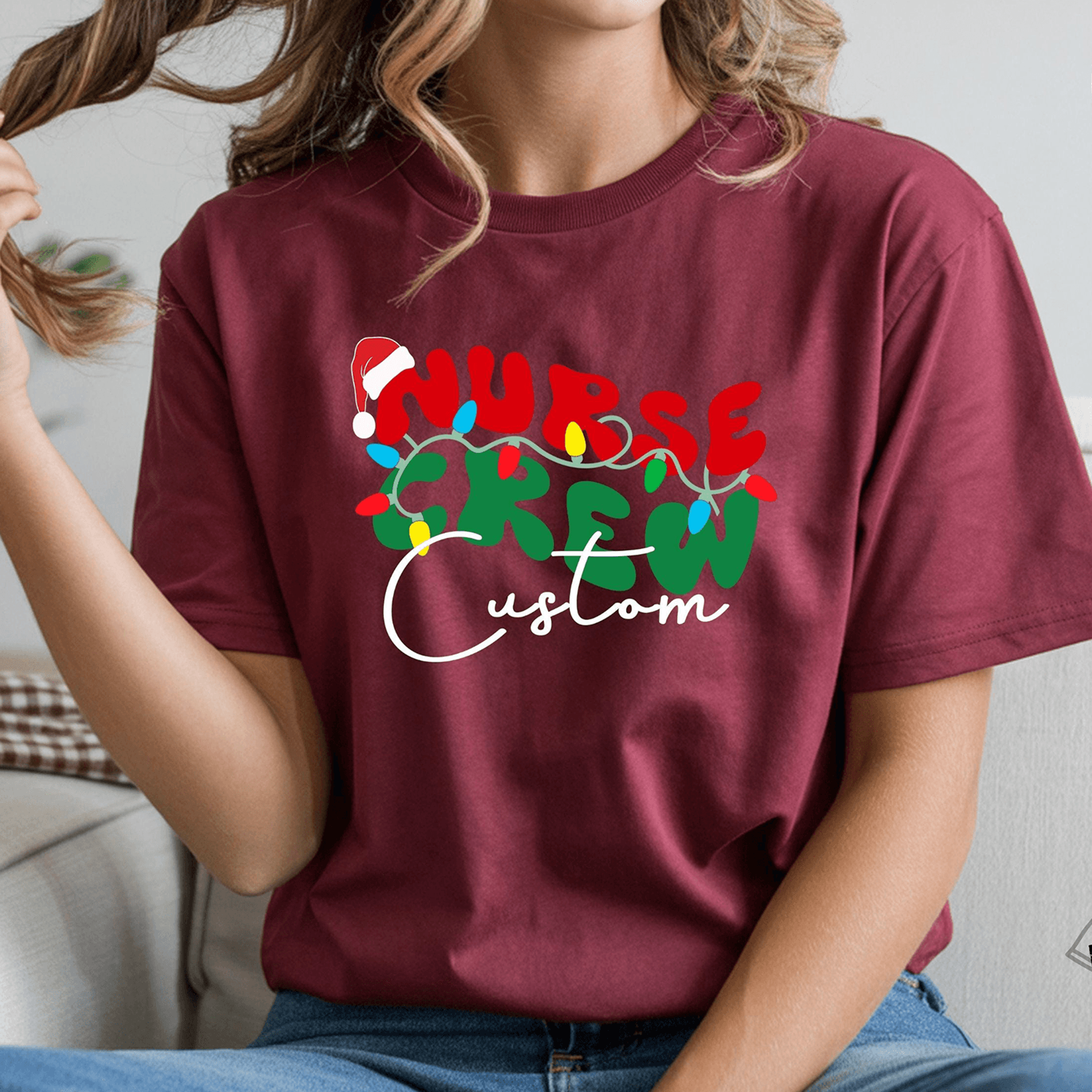 custom name nurse crew christmas shirt, personalized nurse crew christmas shirt, matching nurse holiday shirt