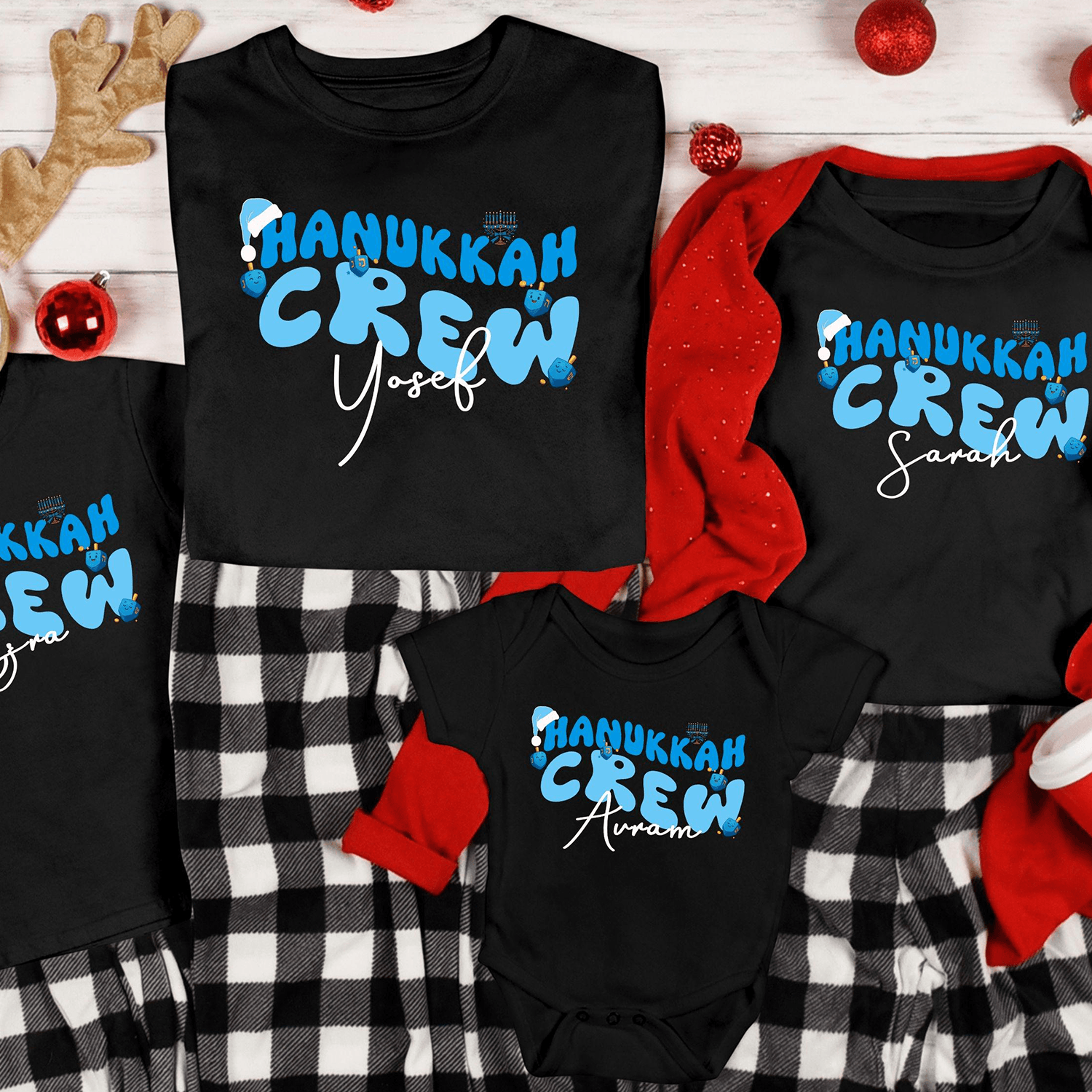 custom hanukkah crew family shirt, personalized hanukkah family shirt, matching hanukkah crew shirt, jewish holiday tee