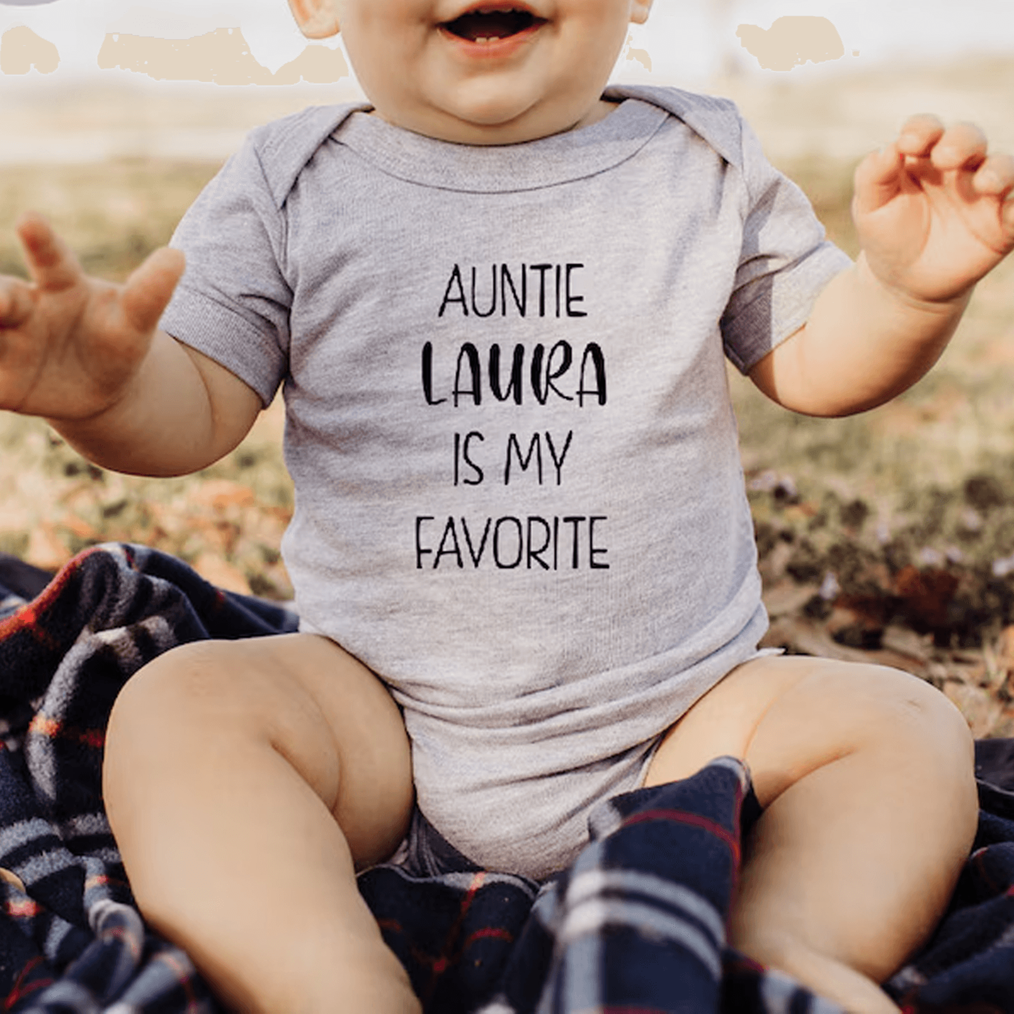 personalized auntie is my favorite baby bodysuit, custom auntie baby onesie, favorite aunt baby shower gift