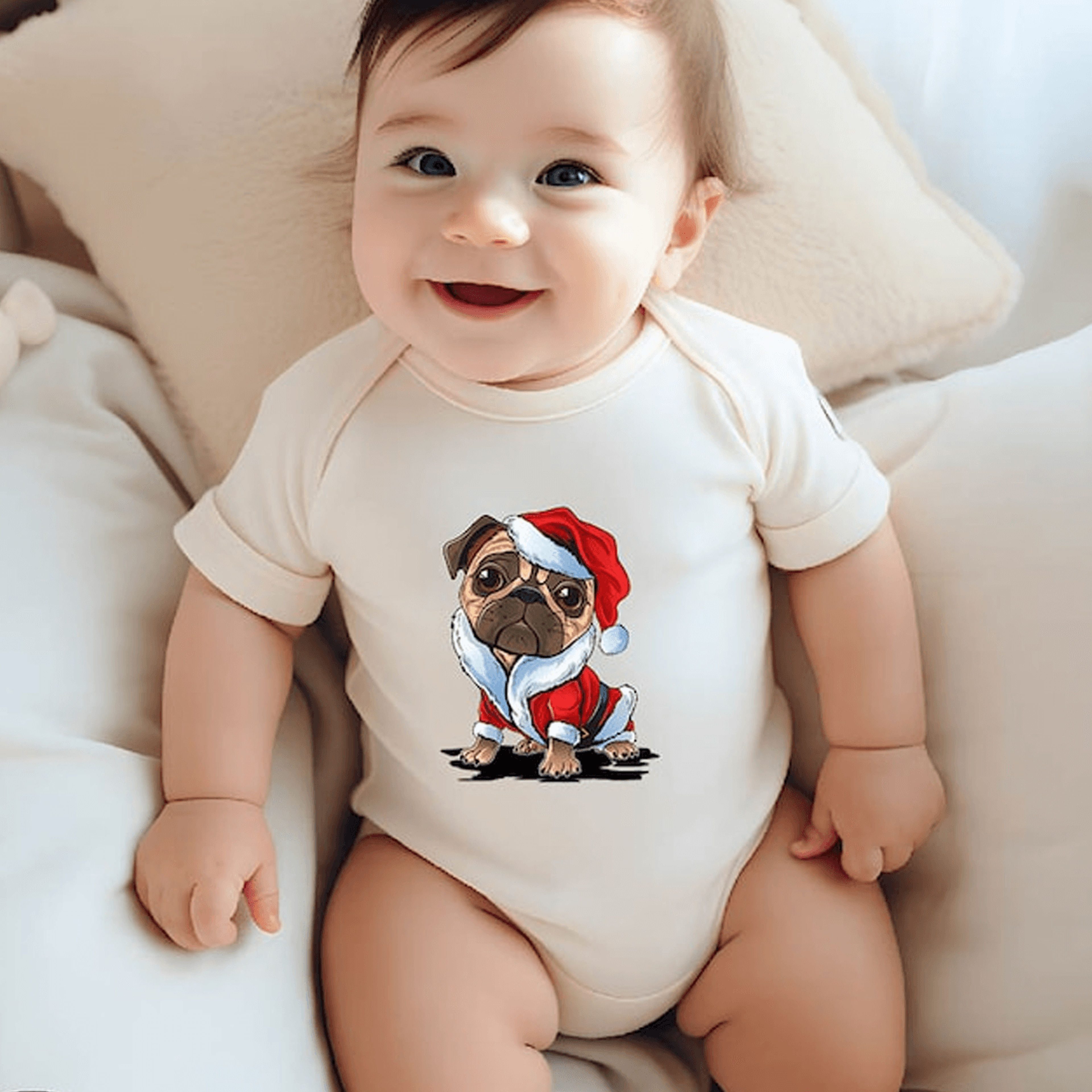 christmas pug dog bodysuit, pug christmas baby outfit, holiday toddler shirt, cute pug lover christmas gift