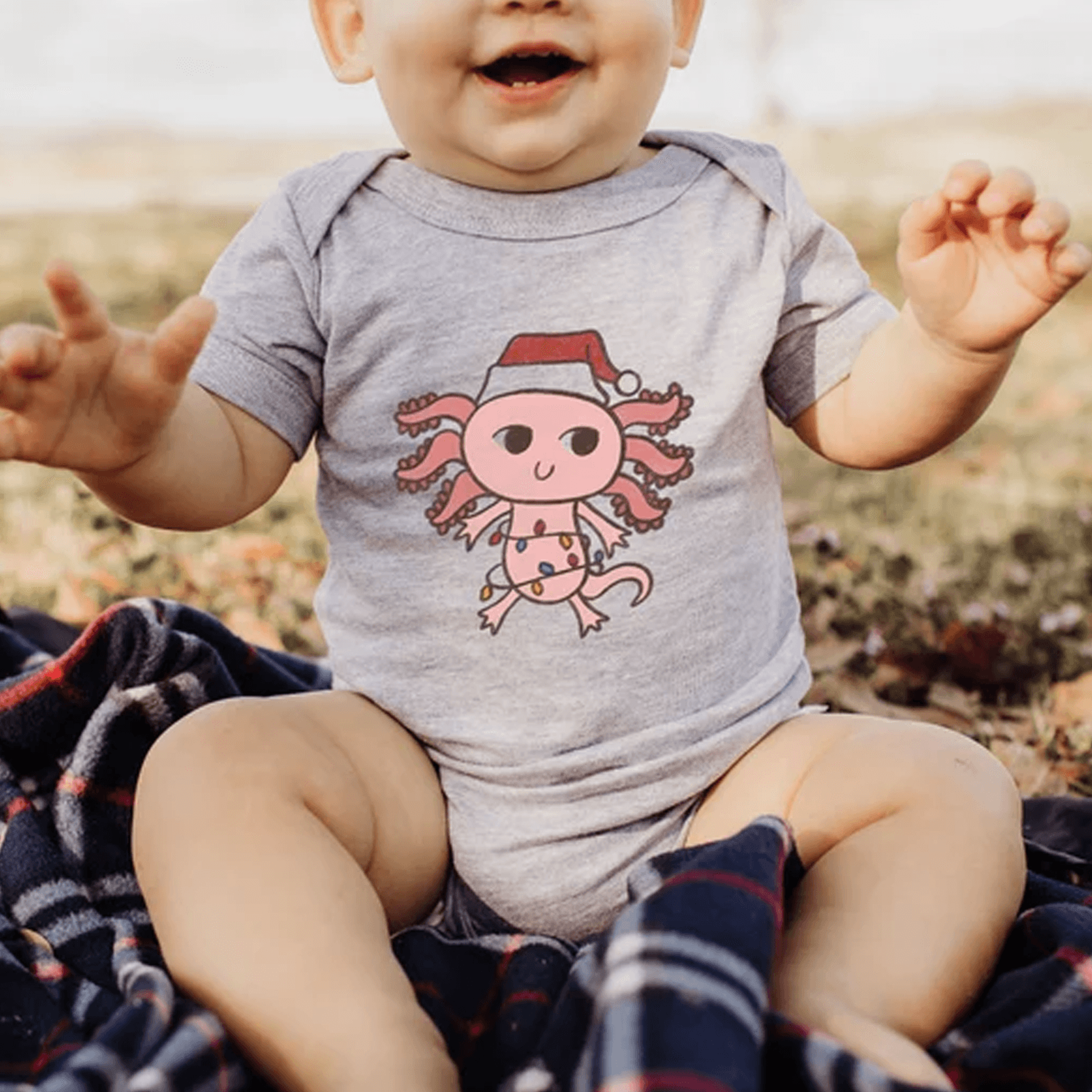 cute axolotl baby bodysuit, christmas axolotl baby outfit, toddler axolotl shirt, axolotl lover christmas gift