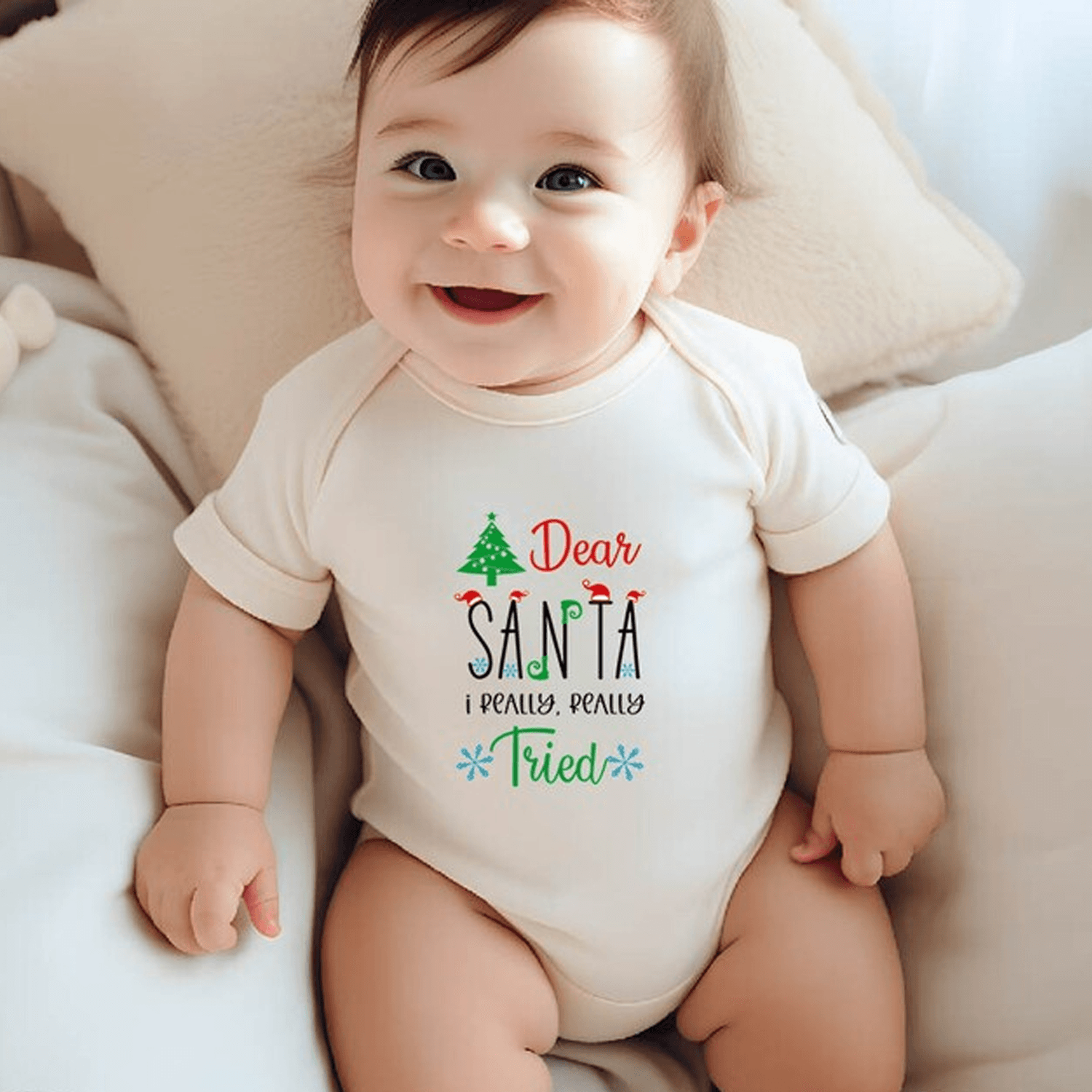 dear santa i really tried toddler christmas shirt, funny santa baby bodysuit, kids xmas tee, christmas holiday gift
