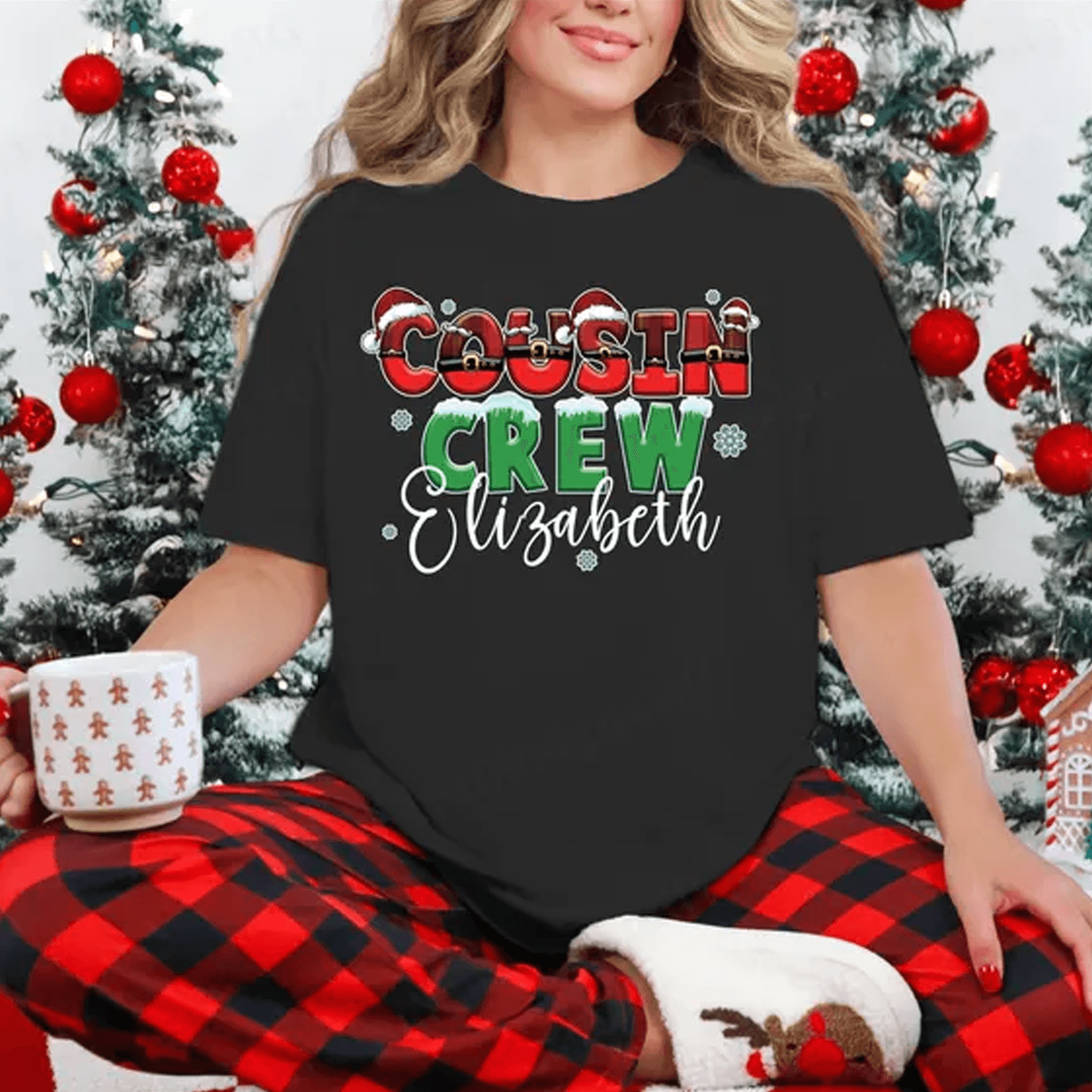custom cousin crew christmas shirts, personalized matching cousins tee, family holiday outfit, kids xmas shirt
