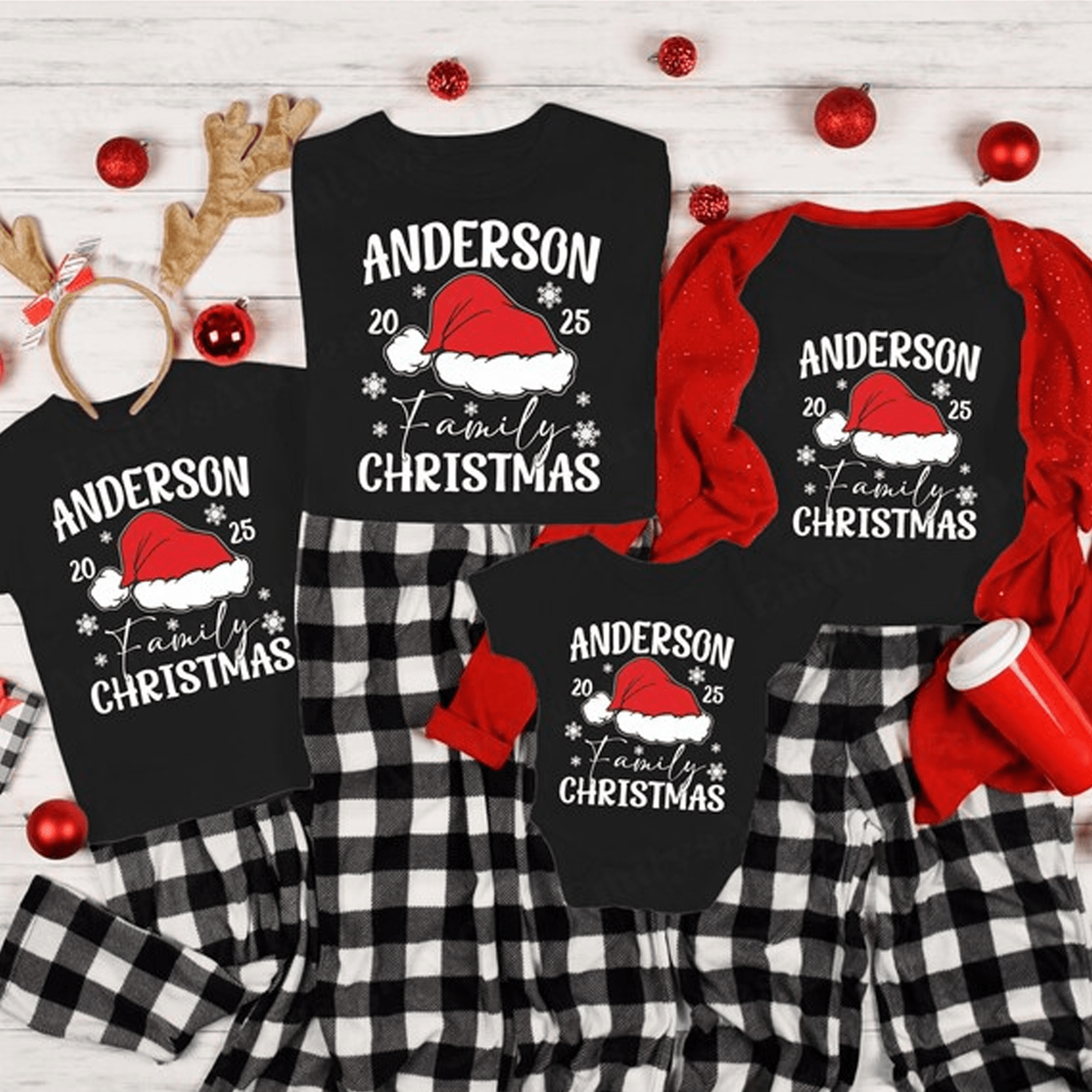 custom 2025 family christmas shirt, personalized family name xmas tee, matching christmas pajama top, holiday family gif