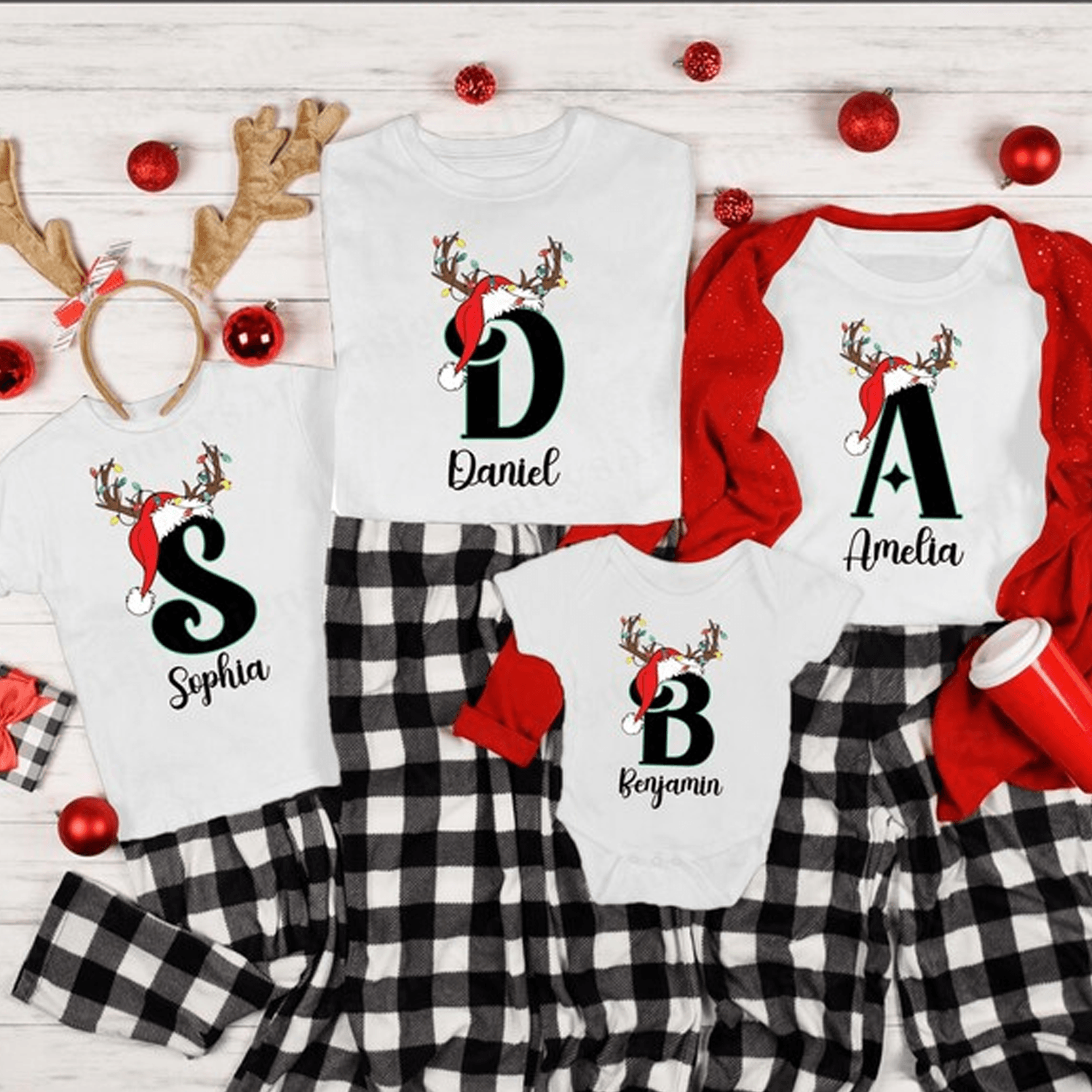 monogrammed family christmas shirt, personalized name xmas tee, matching family holiday shirt, custom christmas gift