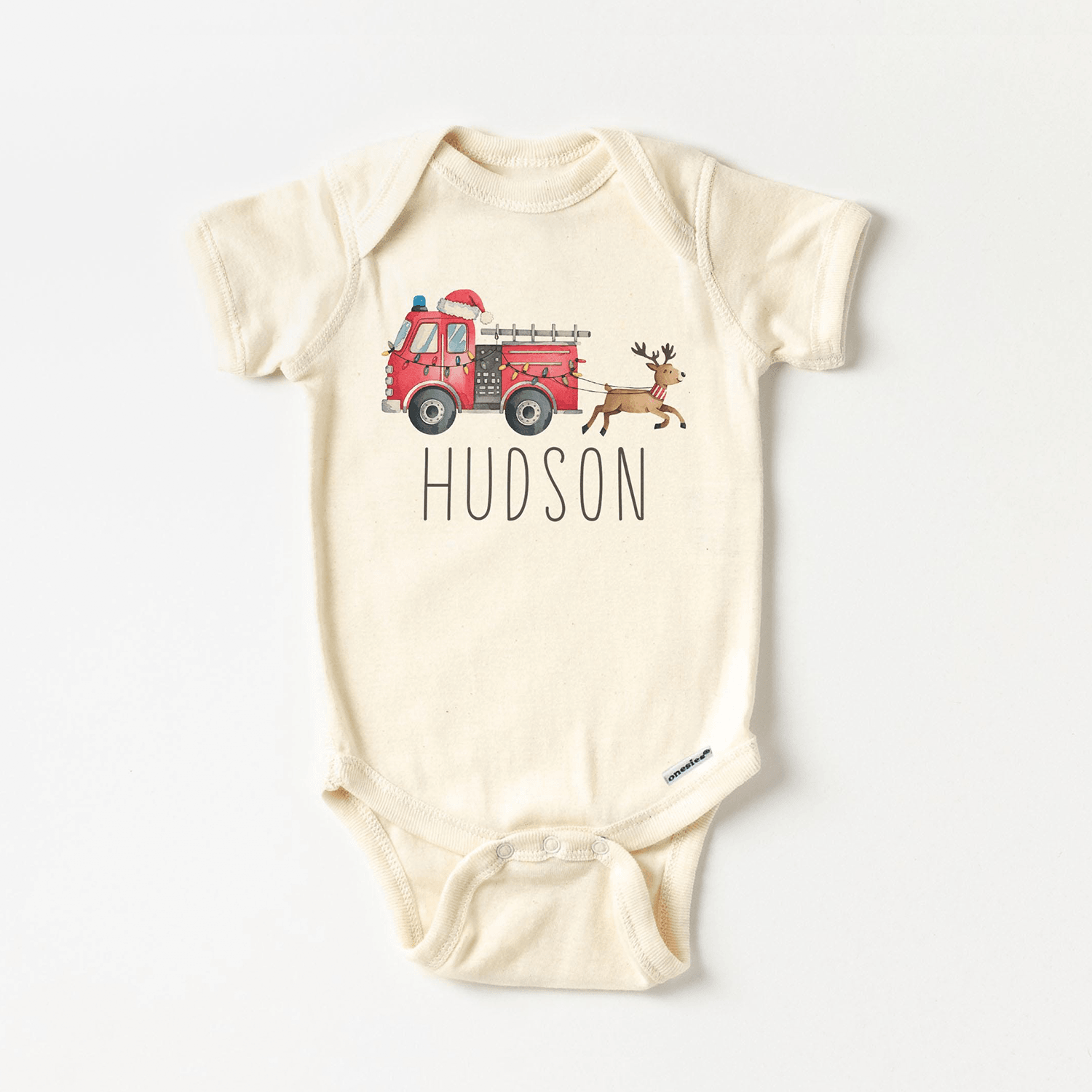 personalized christmas fire truck shirt, custom name reindeer santa tee, toddler kids holiday shirt, baby christmas gift