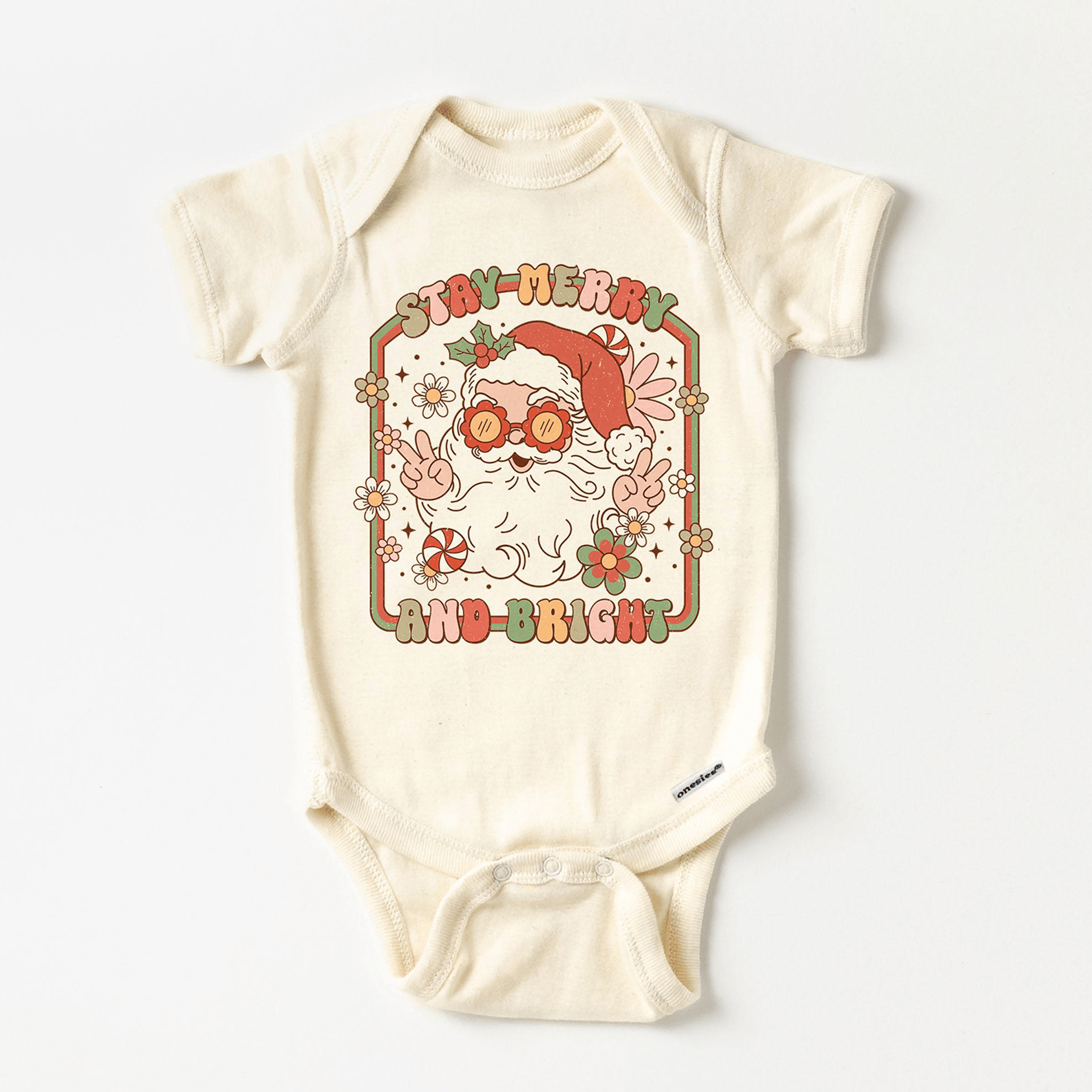 retro hippy santa kids shirt, stay merry and bright christmas tee, groovy santa toddler shirt, boho holiday outfit
