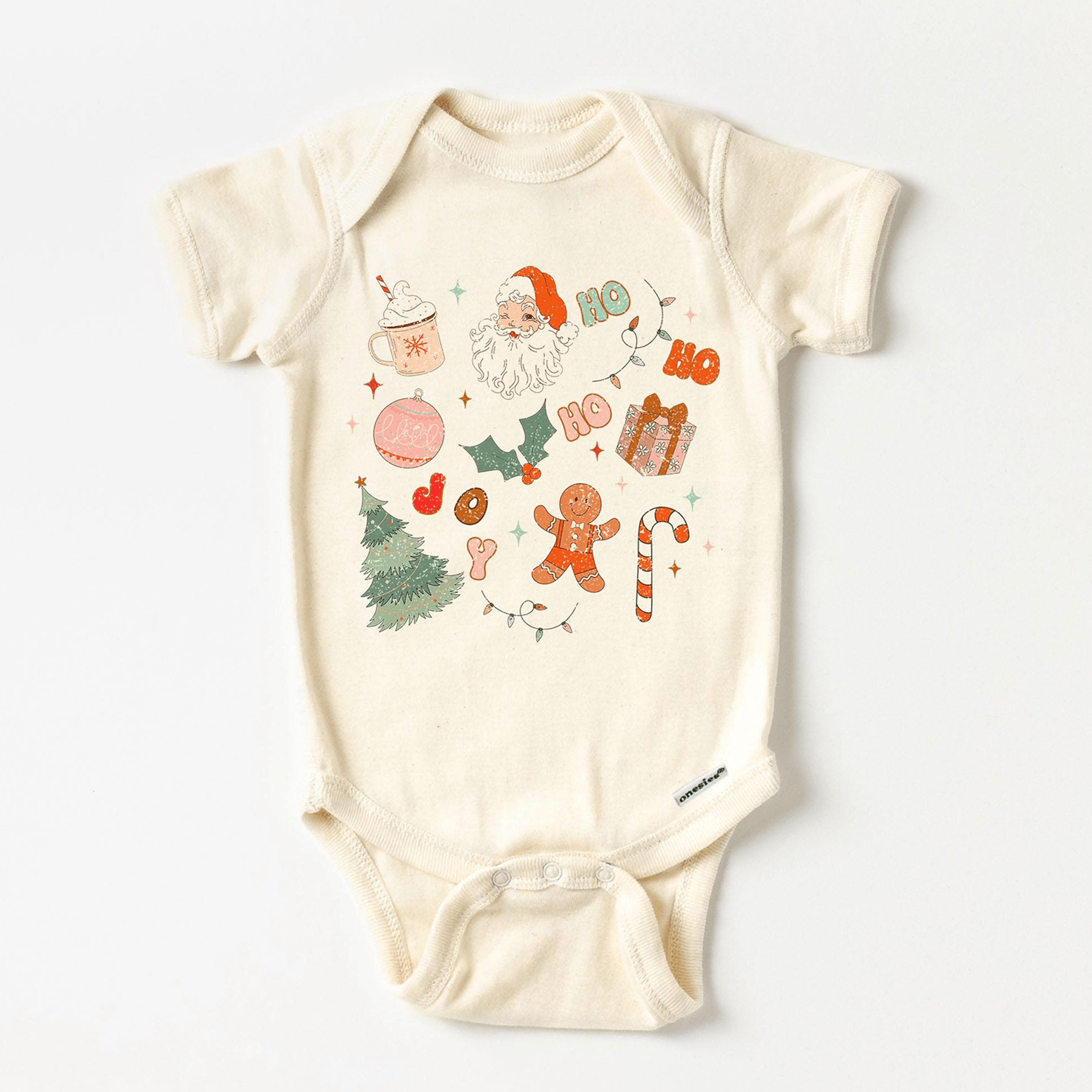 retro christmas doodles kids shirt, santa candy cane toddler tee, boho holiday youth shirt, baby christmas bodysuit