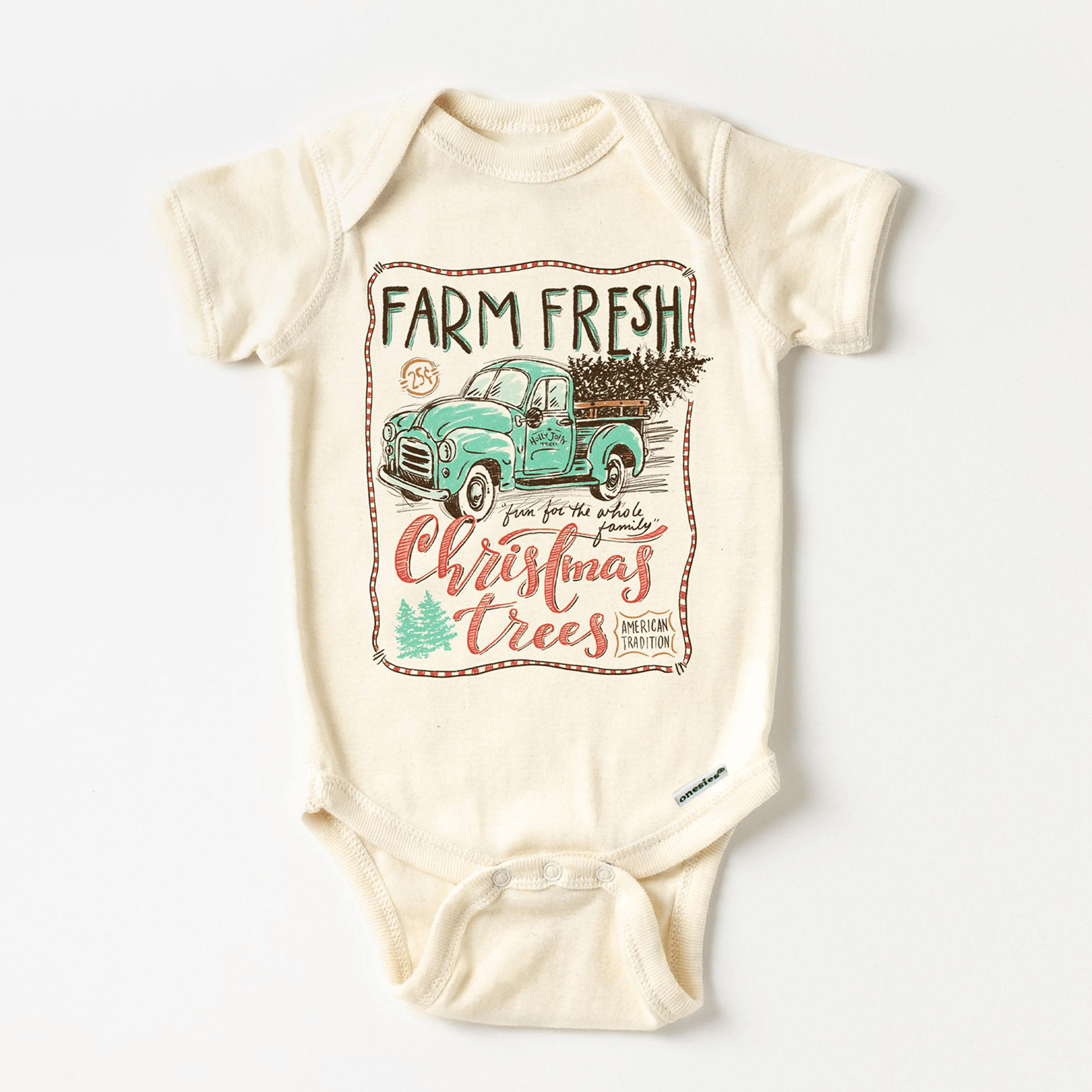 retro christmas teal pickup truck kids shirt, farm fresh christmas trees toddler tee, vintage holiday baby bodysuit