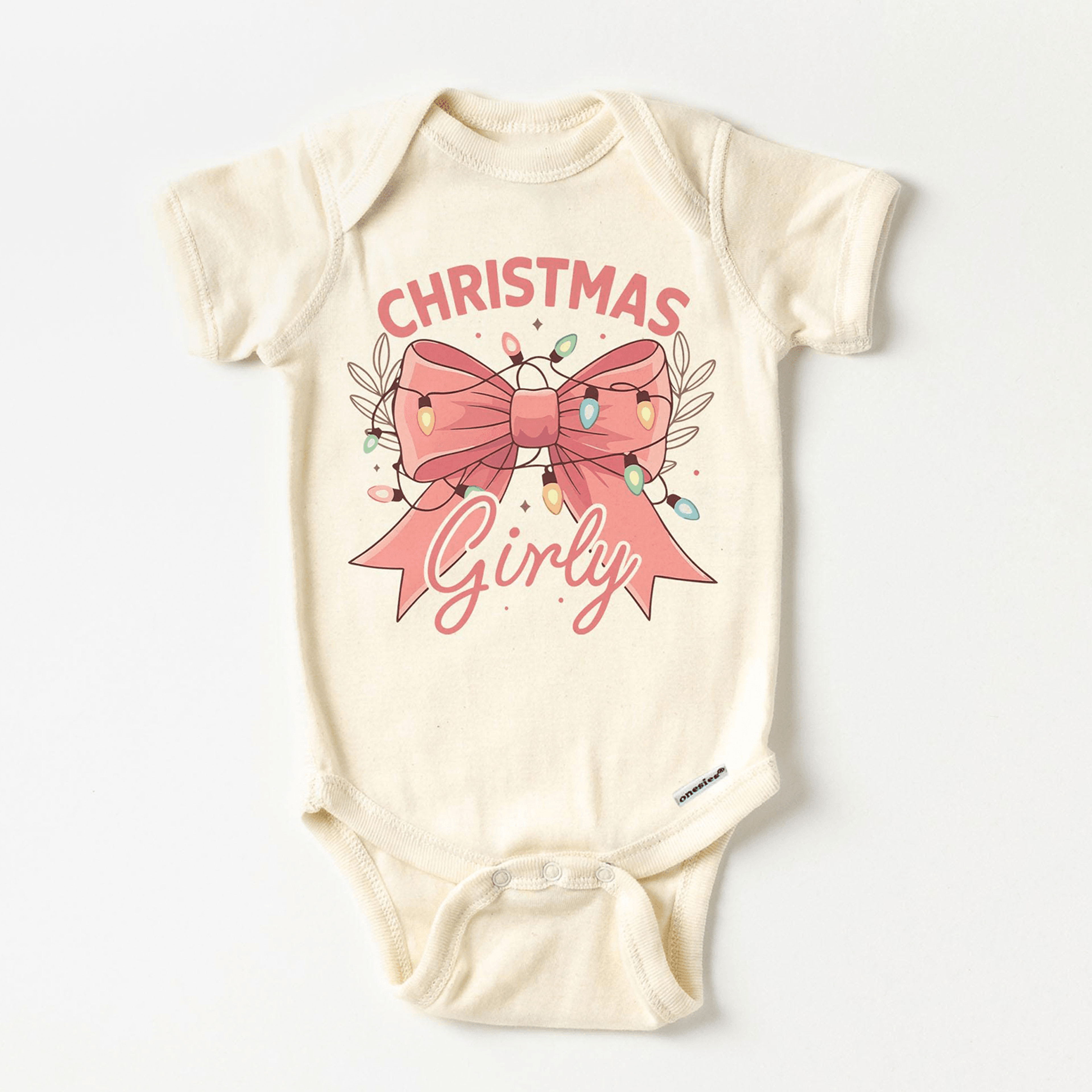 christmas girly pink coquette bow kids shirt, christmas lights toddler tee, girls holiday shirt, baby xmas bodysuit
