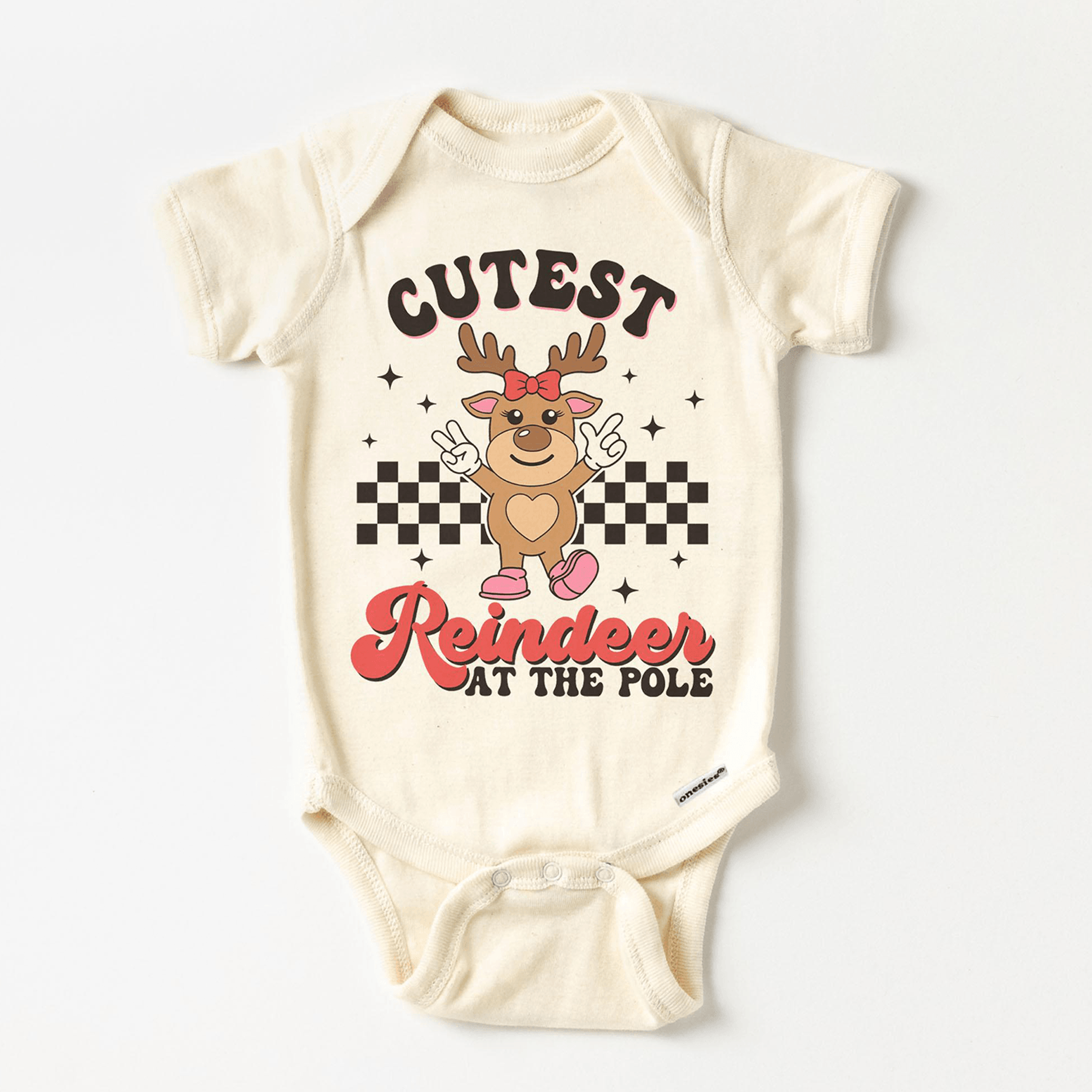 retro christmas reindeer girls shirt, cutest reindeer at the pole toddler tee, boho kids holiday shirt, baby bodysuit