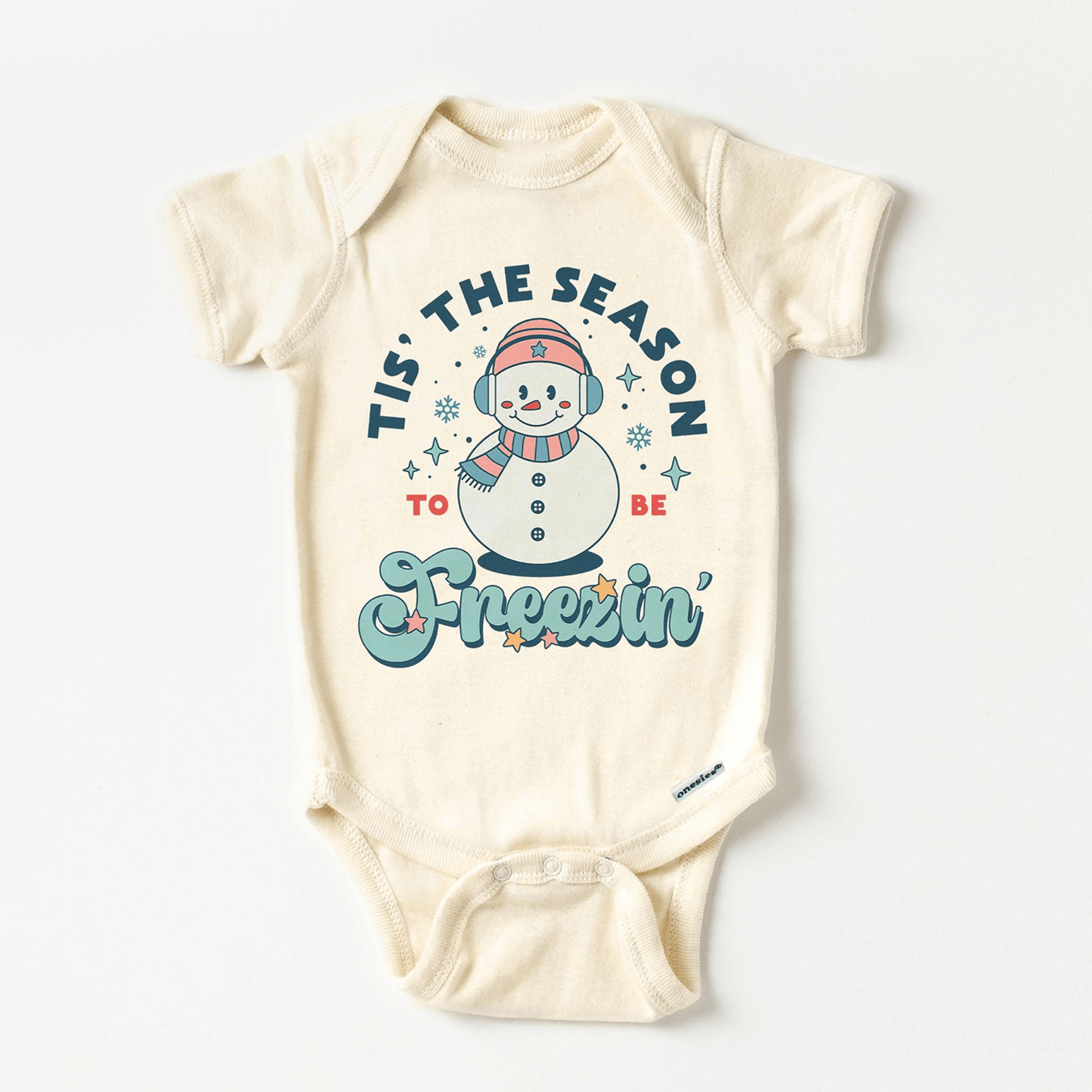 retro winter snowman kids shirt, tis the season to be freezin tee, funny christmas toddler shirt, baby holiday bodysuit