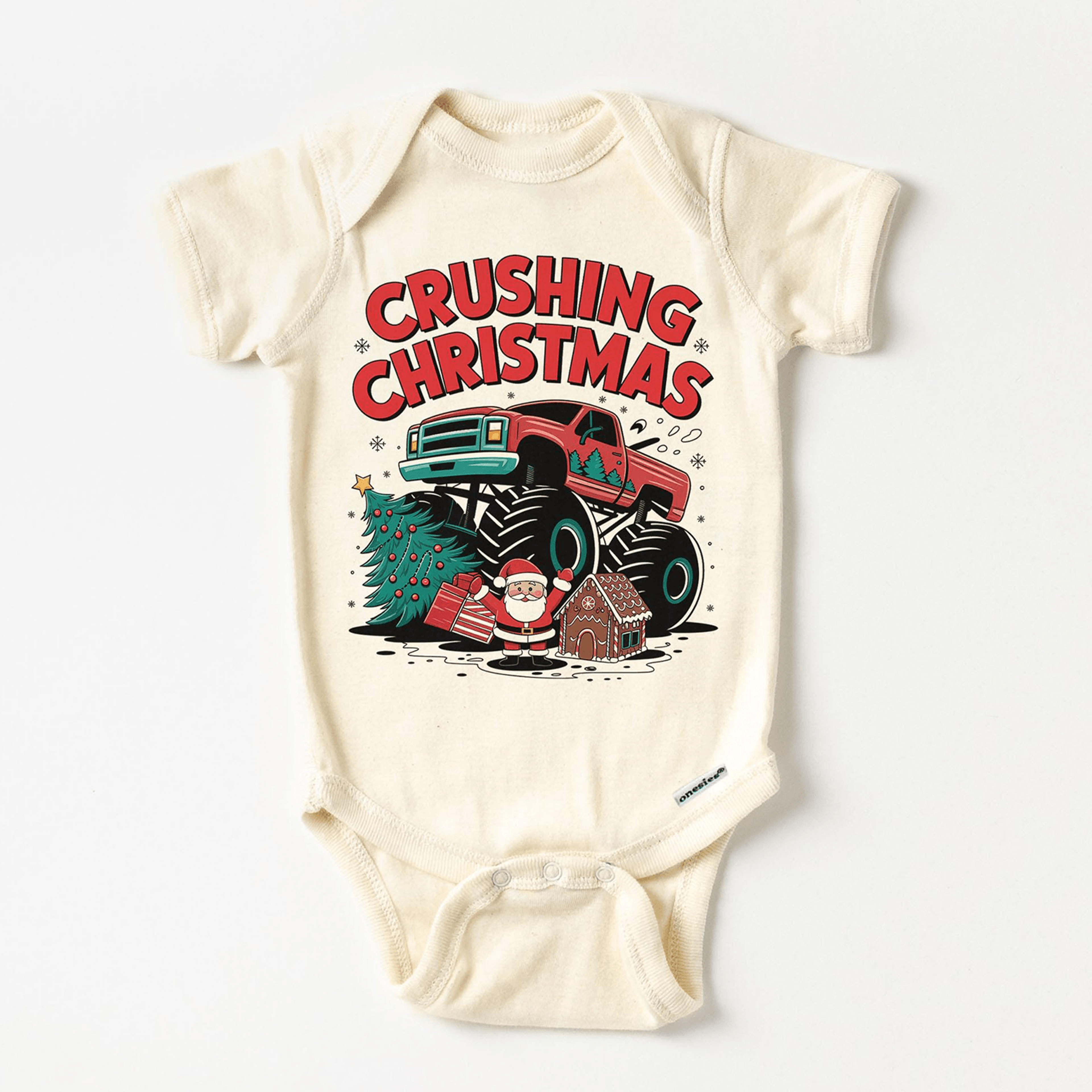christmas monster truck kids shirt, crushing christmas toddler tee, santa big truck youth shirt, baby holiday bodysuit