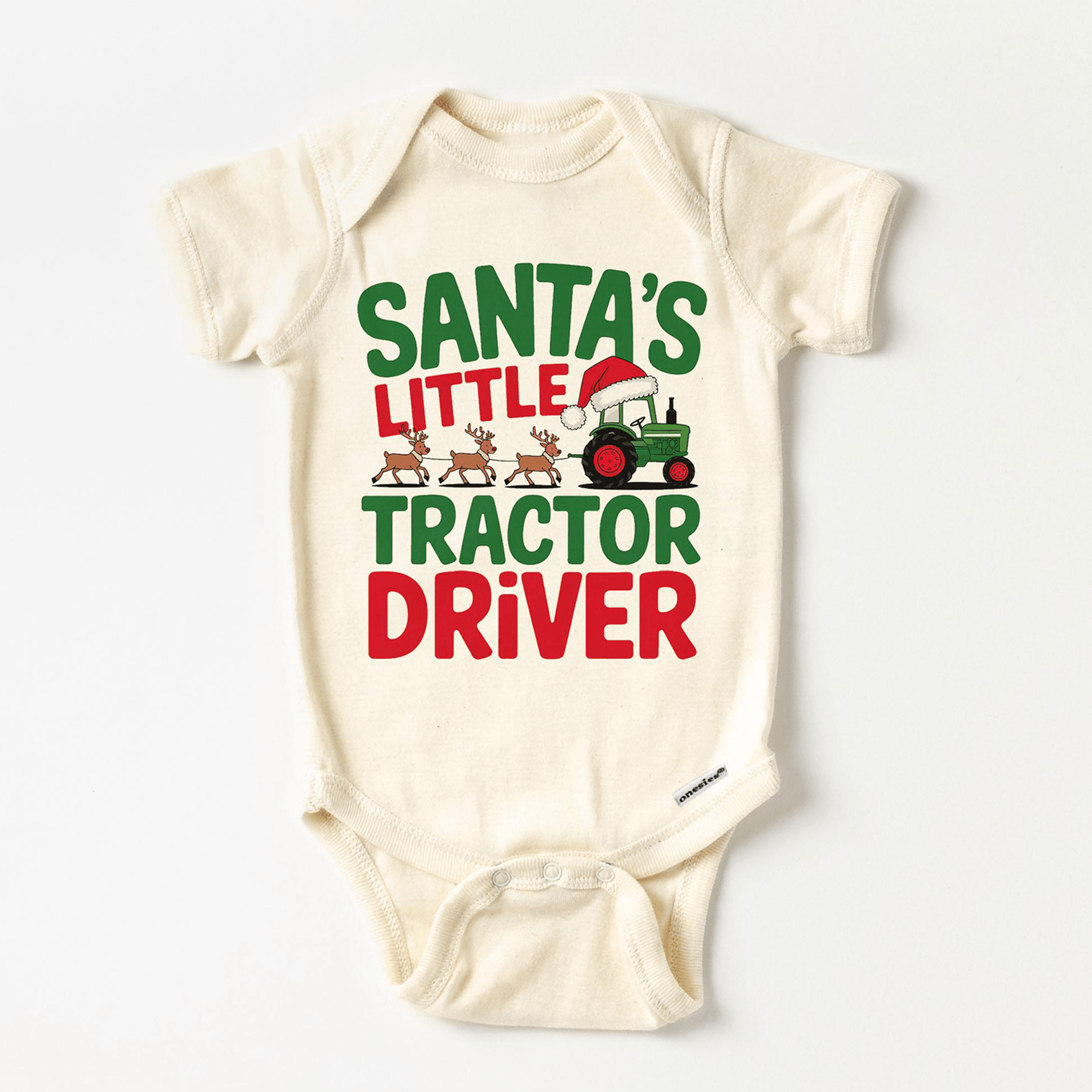 christmas green farm tractor kids shirt, santa's little tractor driver tee, reindeer toddler shirt, baby holiday bodysui