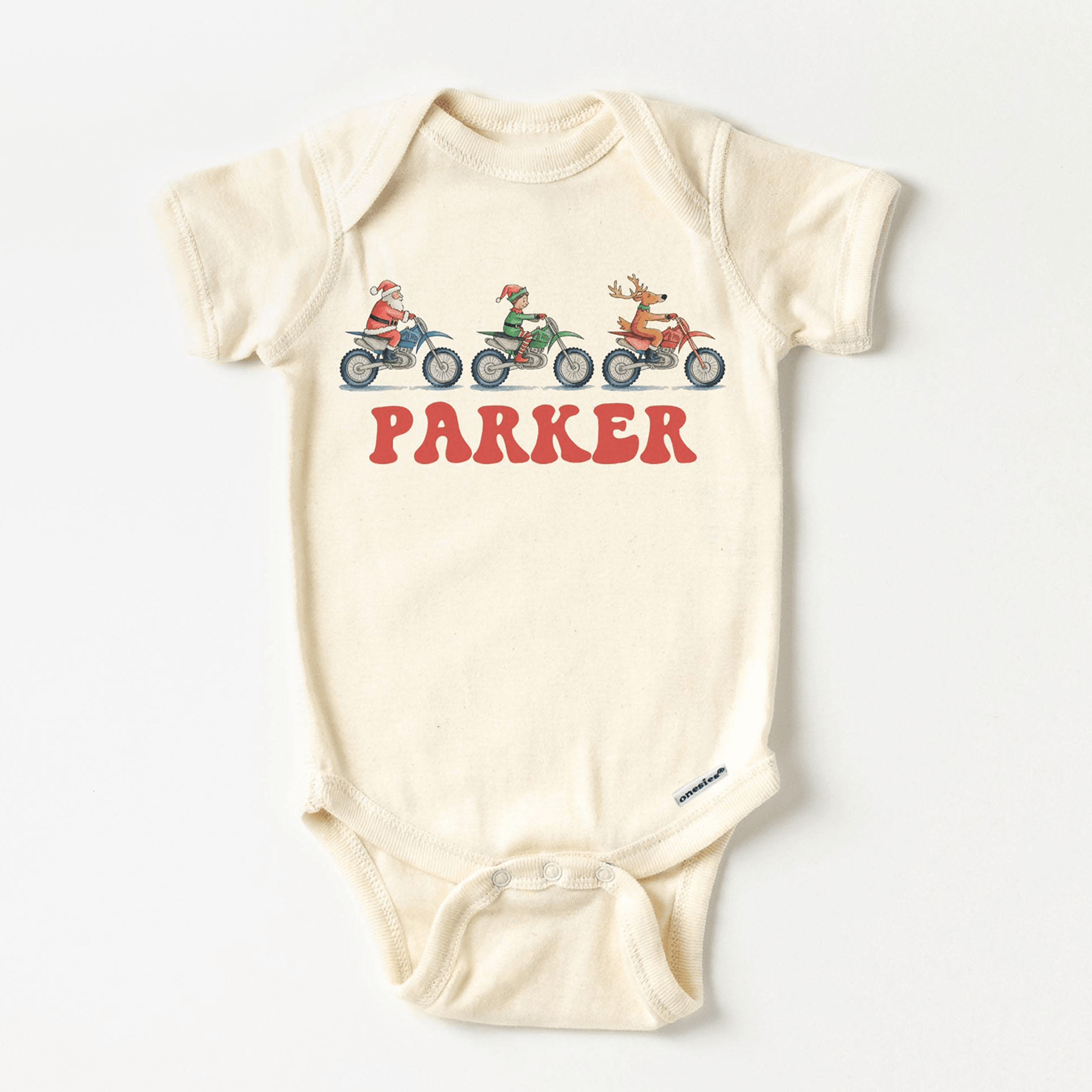 personalized christmas dirt bike kids shirt, custom name santa motocross toddler tee, reindeer elf holiday baby bodysuit