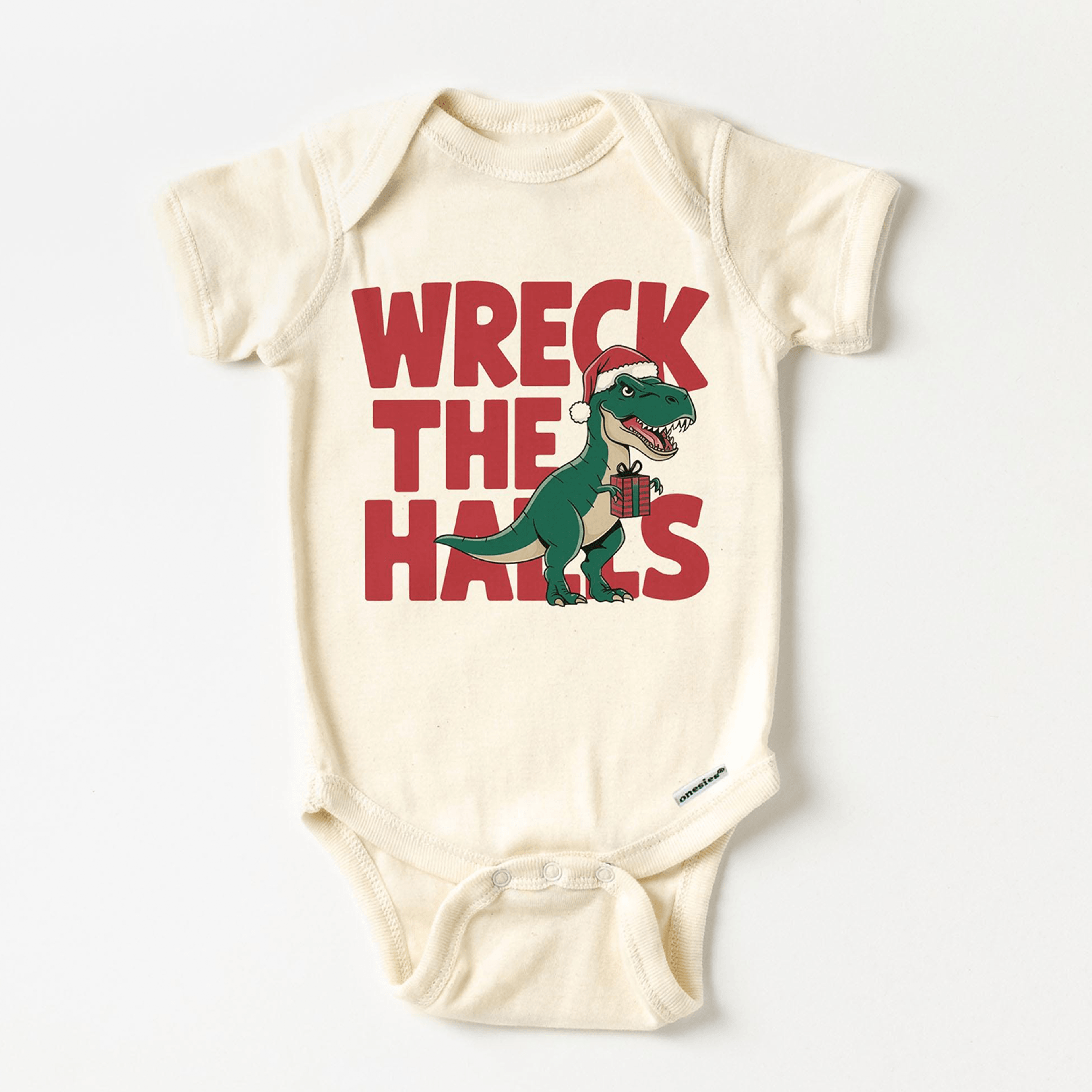 christmas t rex dino boys shirt, wreck the halls toddler tee, funny santa dinosaur kids shirt, baby holiday bodysuit