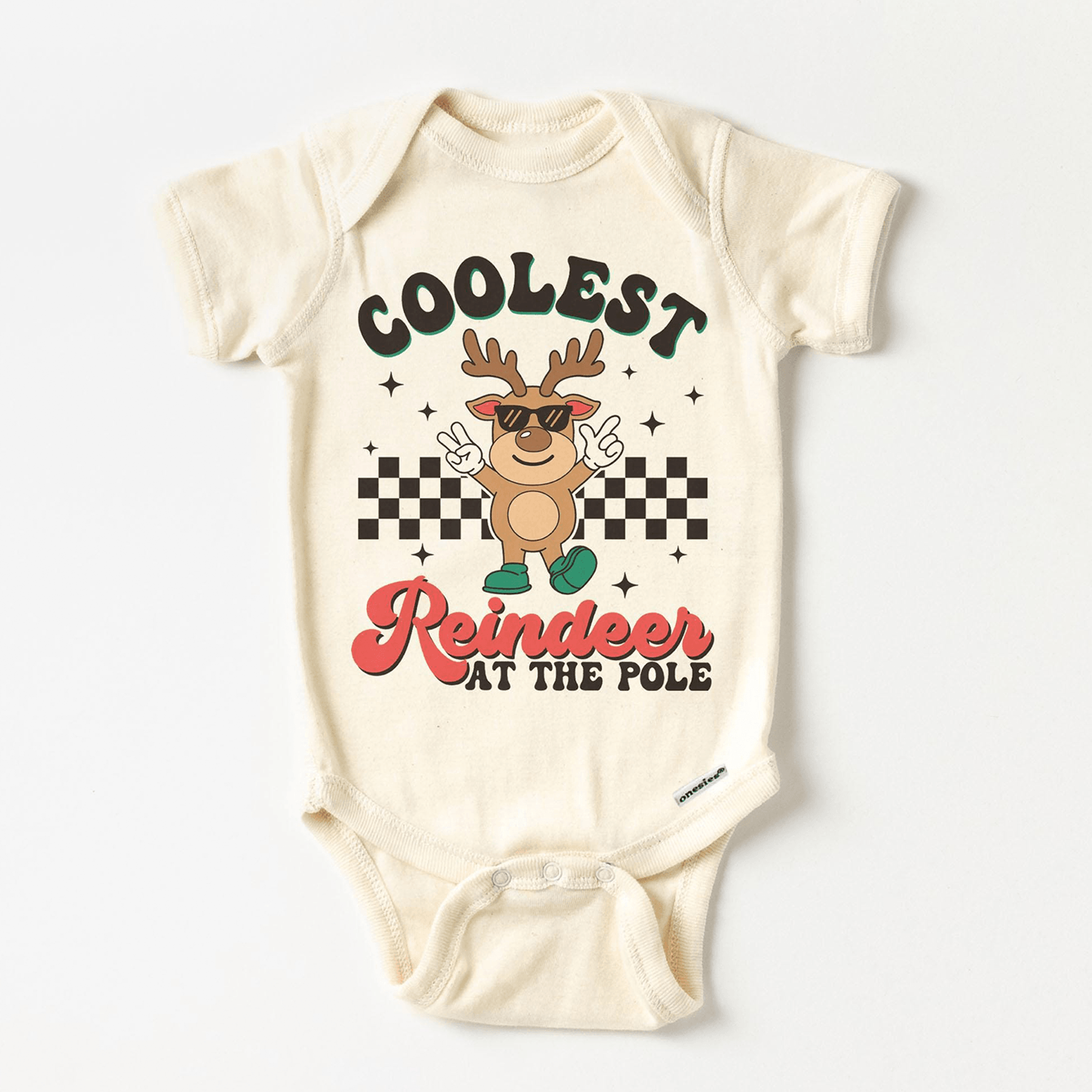 coolest reindeer at the pole boys christmas shirt, retro reindeer toddler tee, kids holiday shirt, baby xmas bodysuit