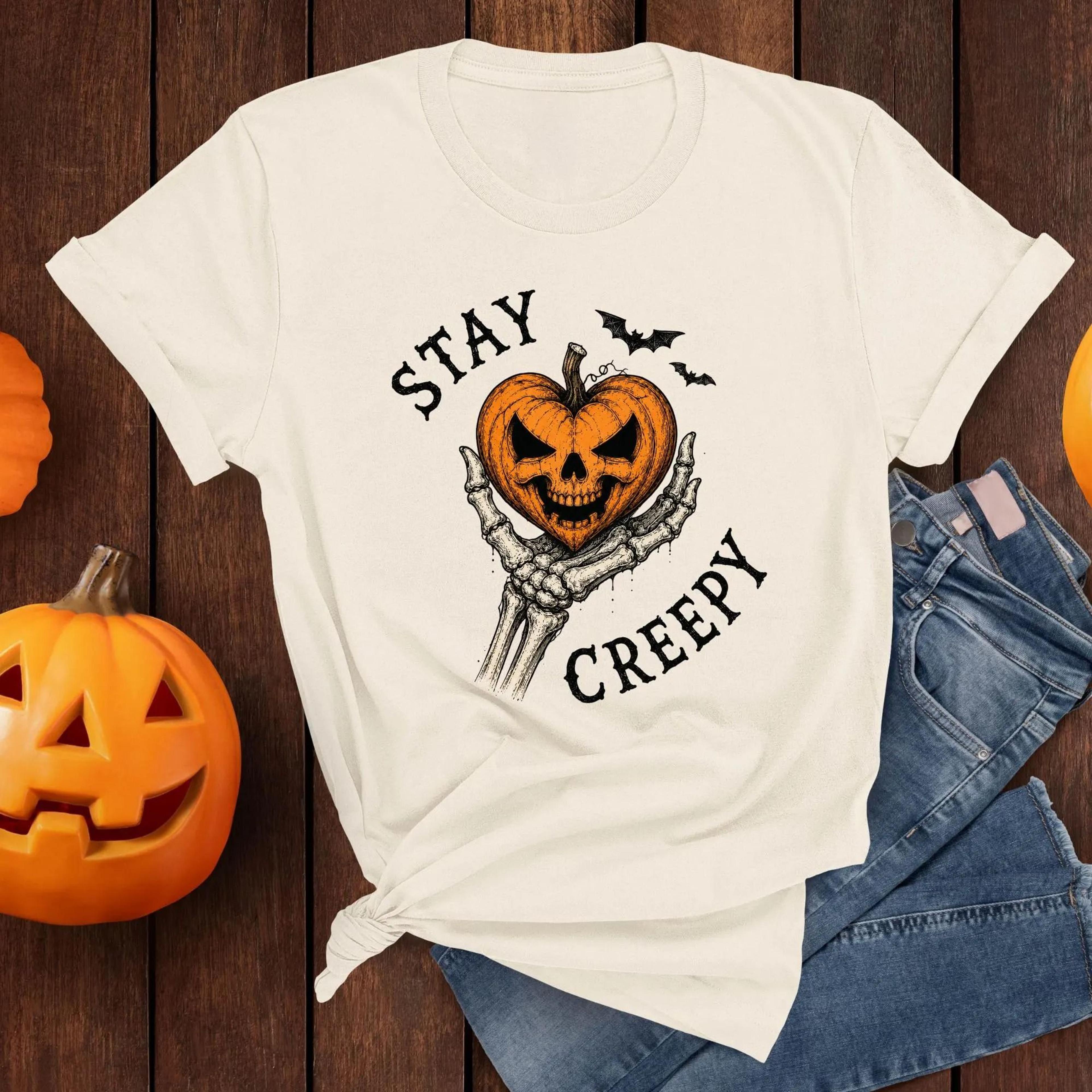 stay creepy halloween pumpkin shirt skeleton tee spooky fall shirt jack o lantern halloween sweatshirt