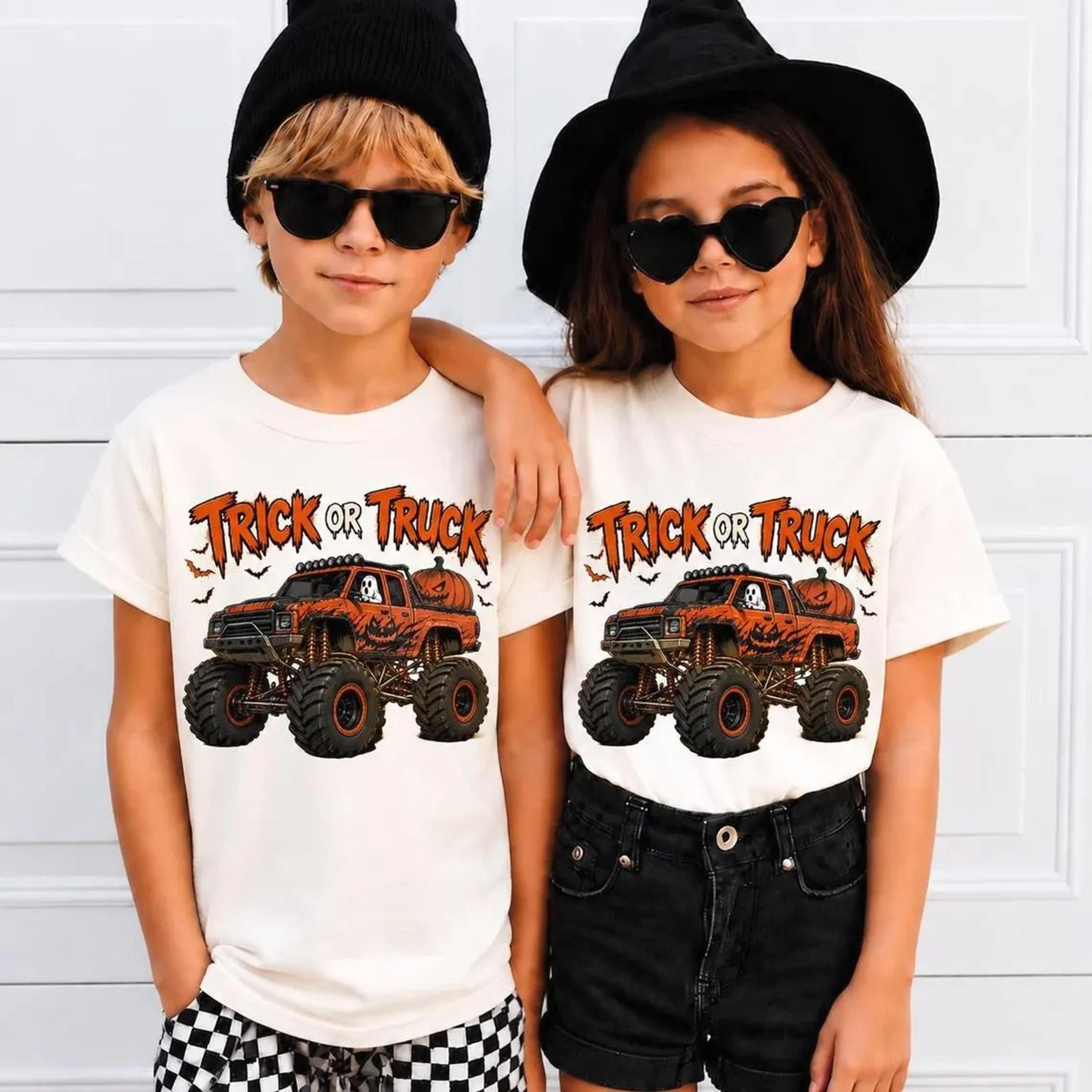 kids halloween shirt trick or truck monster truck spooky truck tee boys girls fall shirt