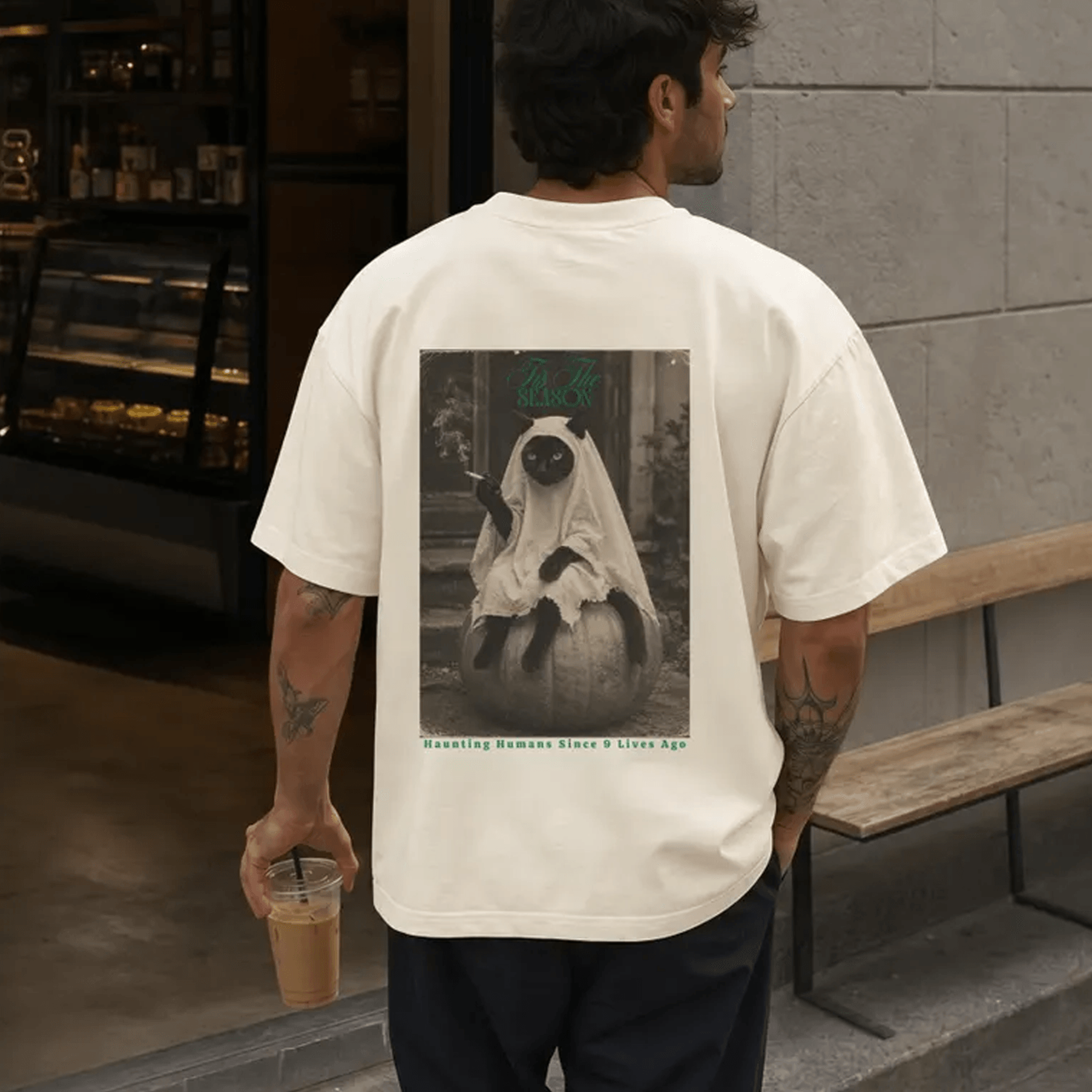 tis the season halloween cat shirt, black cat ghost pumpkin tee, vintage spooky season shirt, retro fall halloween gift