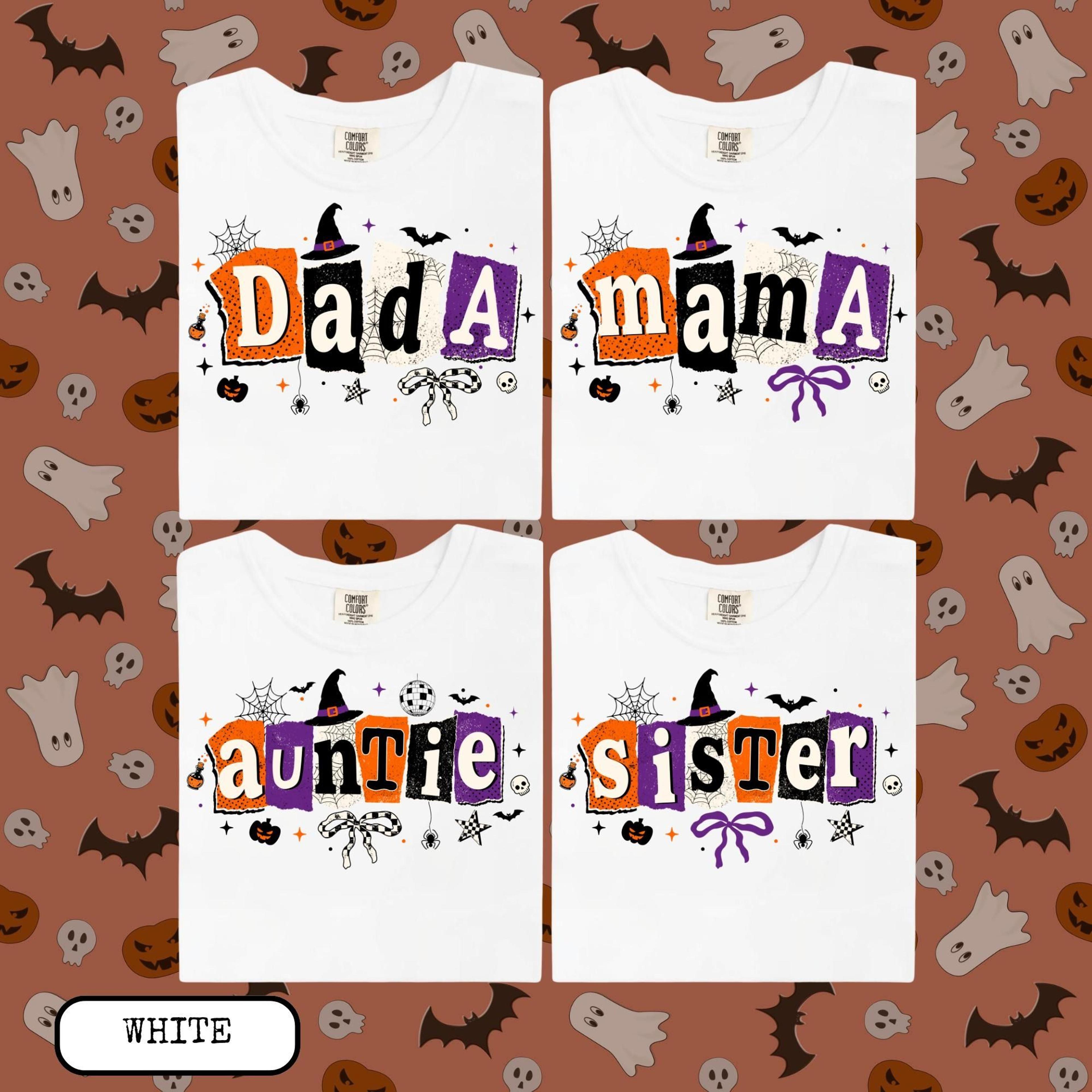matching family halloween shirts, spooky mama dada auntie sister shirts, halloween family outfit, cute halloween shirts