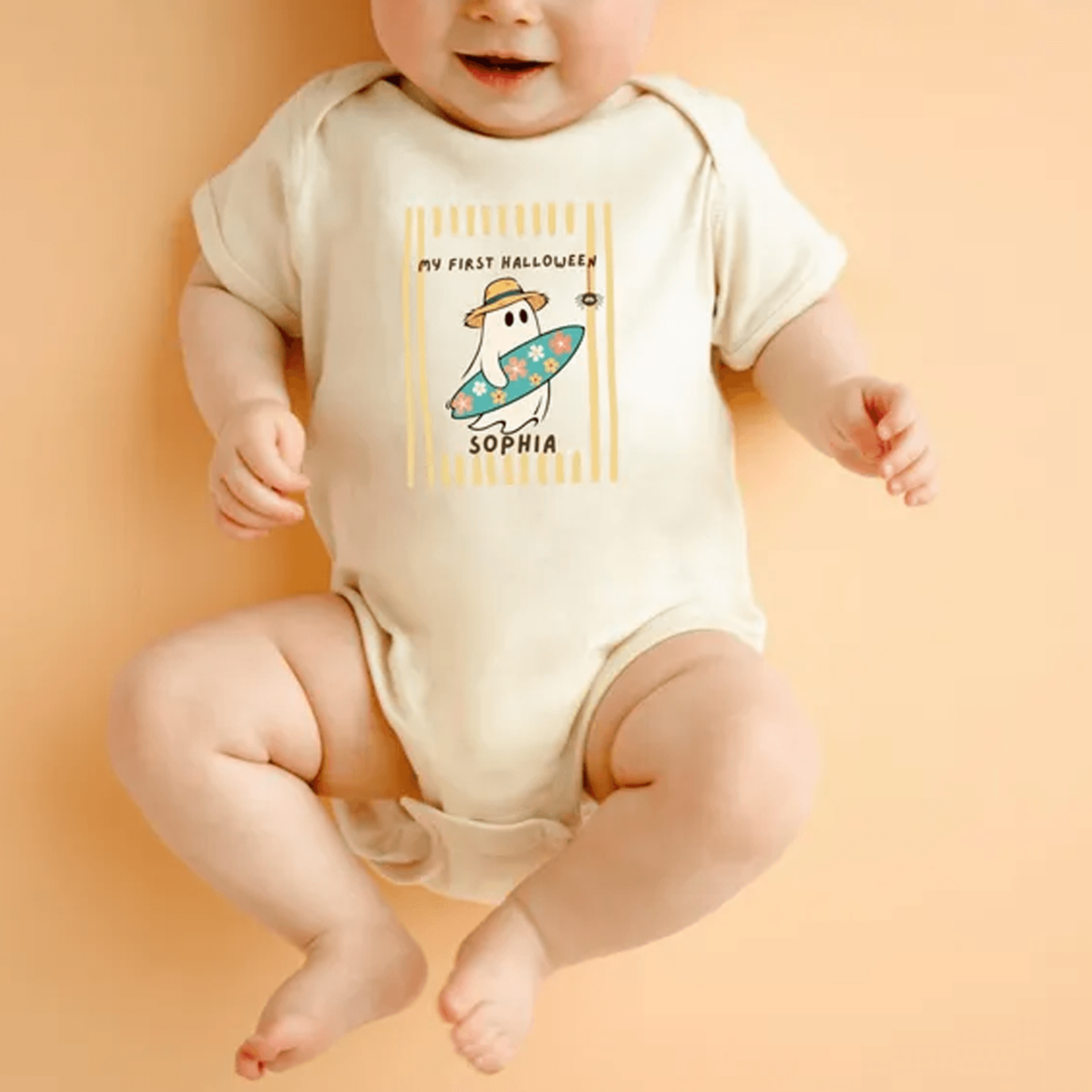 personalised first halloween baby sleepsuit, custom name little pumpkin outfit, baby 1st halloween vest, newborn gift