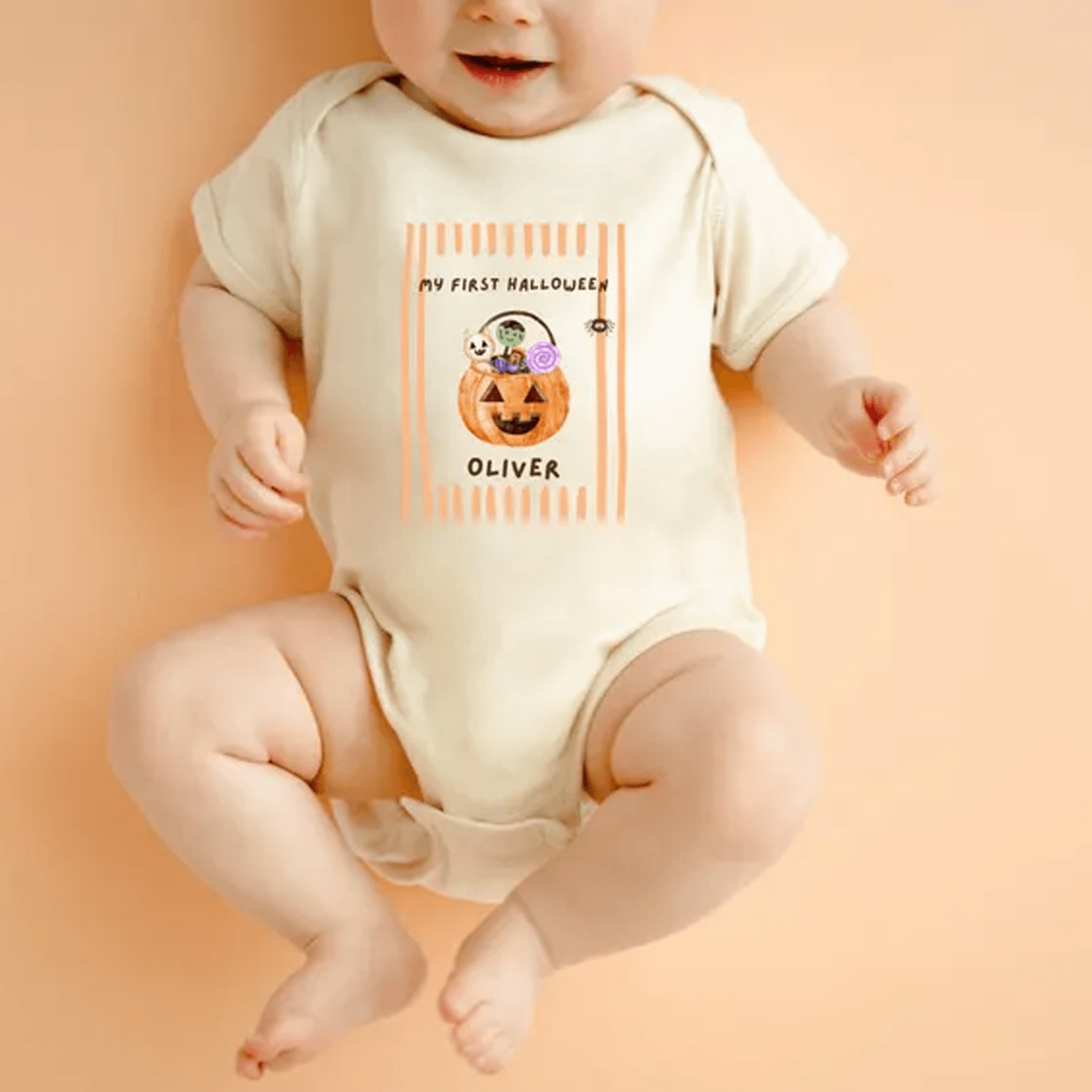personalized first halloween baby bodysuit, custom name pumpkin ghost onesie, my first halloween newborn spooky outfit