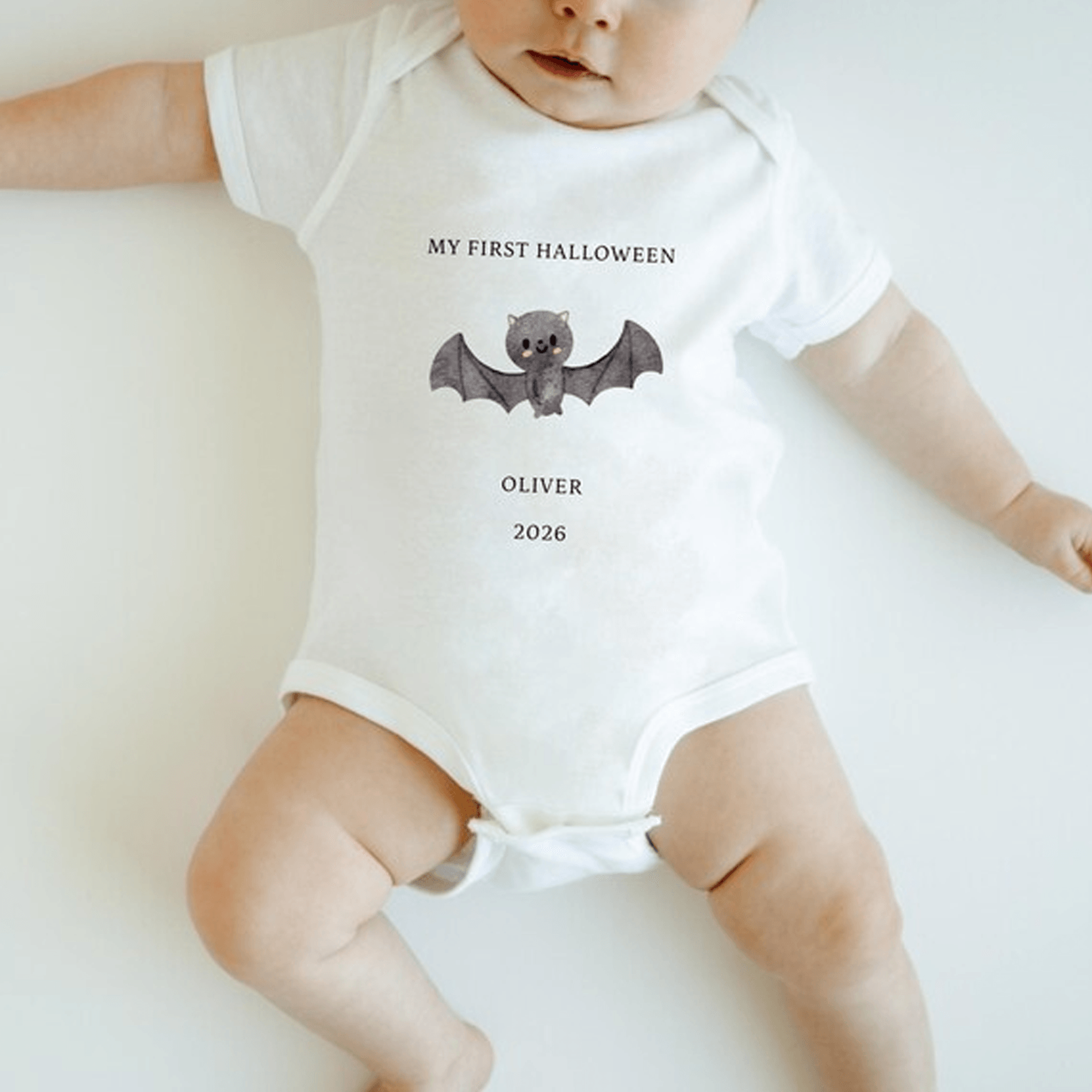 personalized first halloween baby bodysuit, custom name cute bat onesie, my first halloween newborn outfit, baby gift