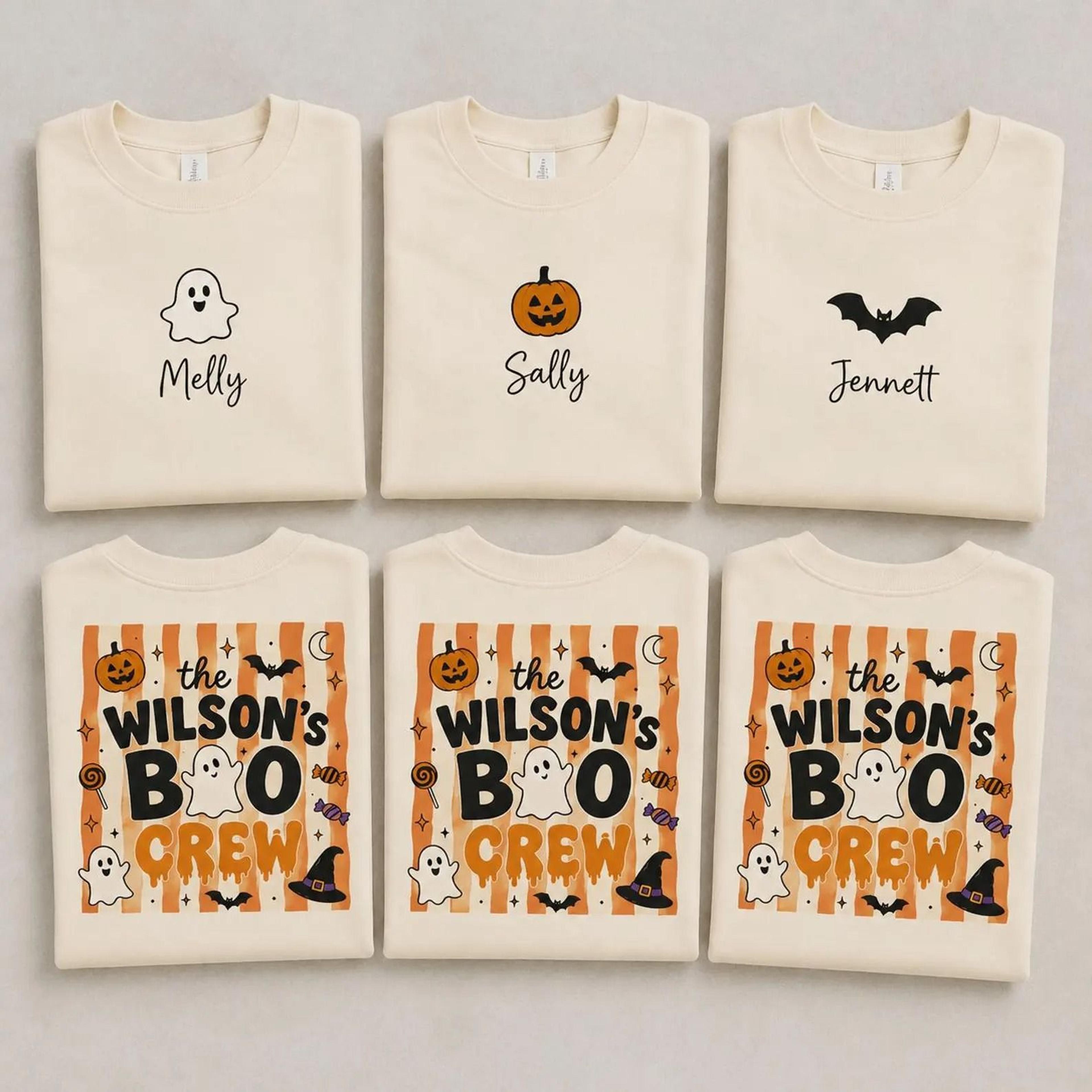 personalized family halloween shirts, custom boo crew shirt with name, matching family halloween outfit, spooky boo crew