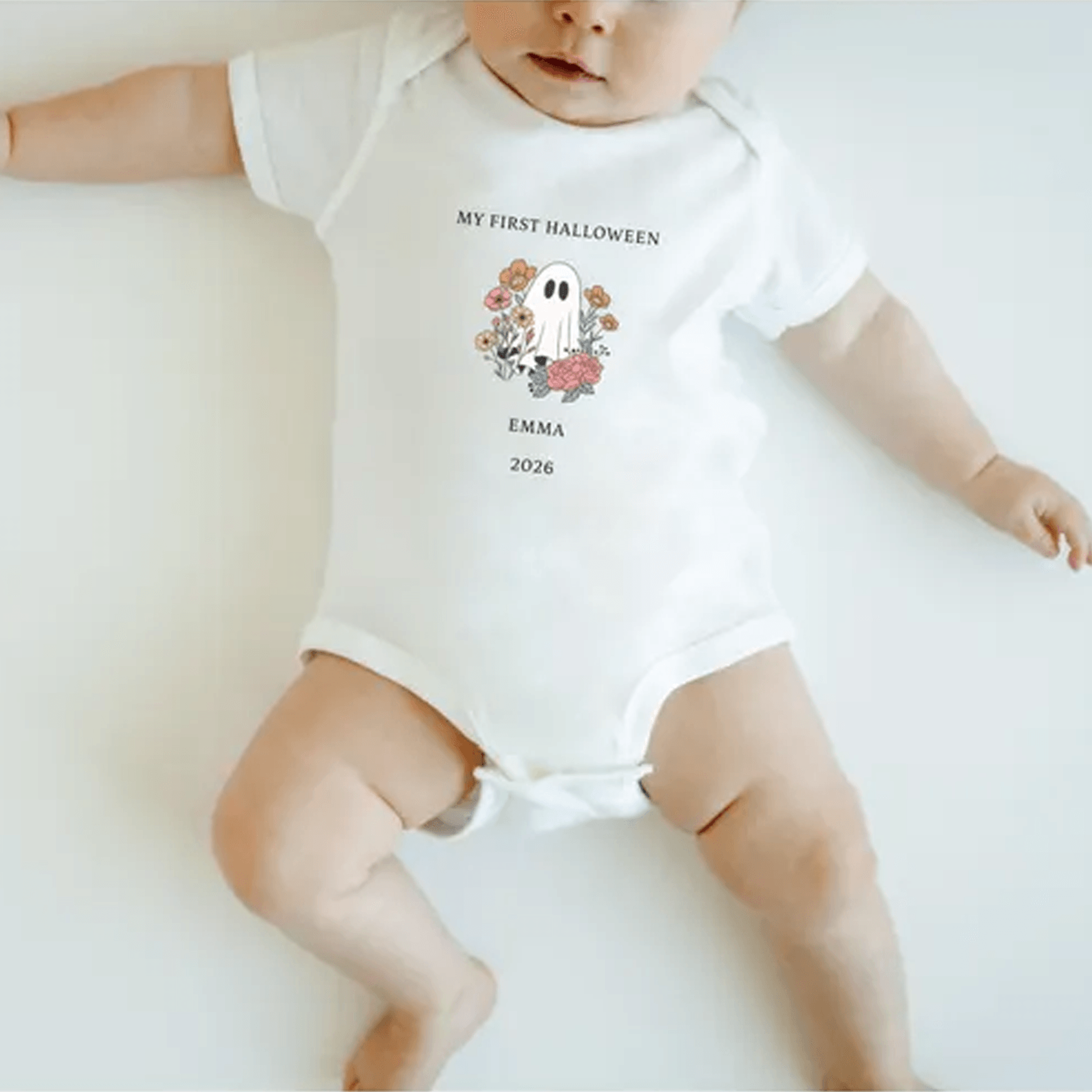 personalized first halloween baby vest, custom name cute ghost bodysuit, my first halloween baby grow, newborn spooky gi