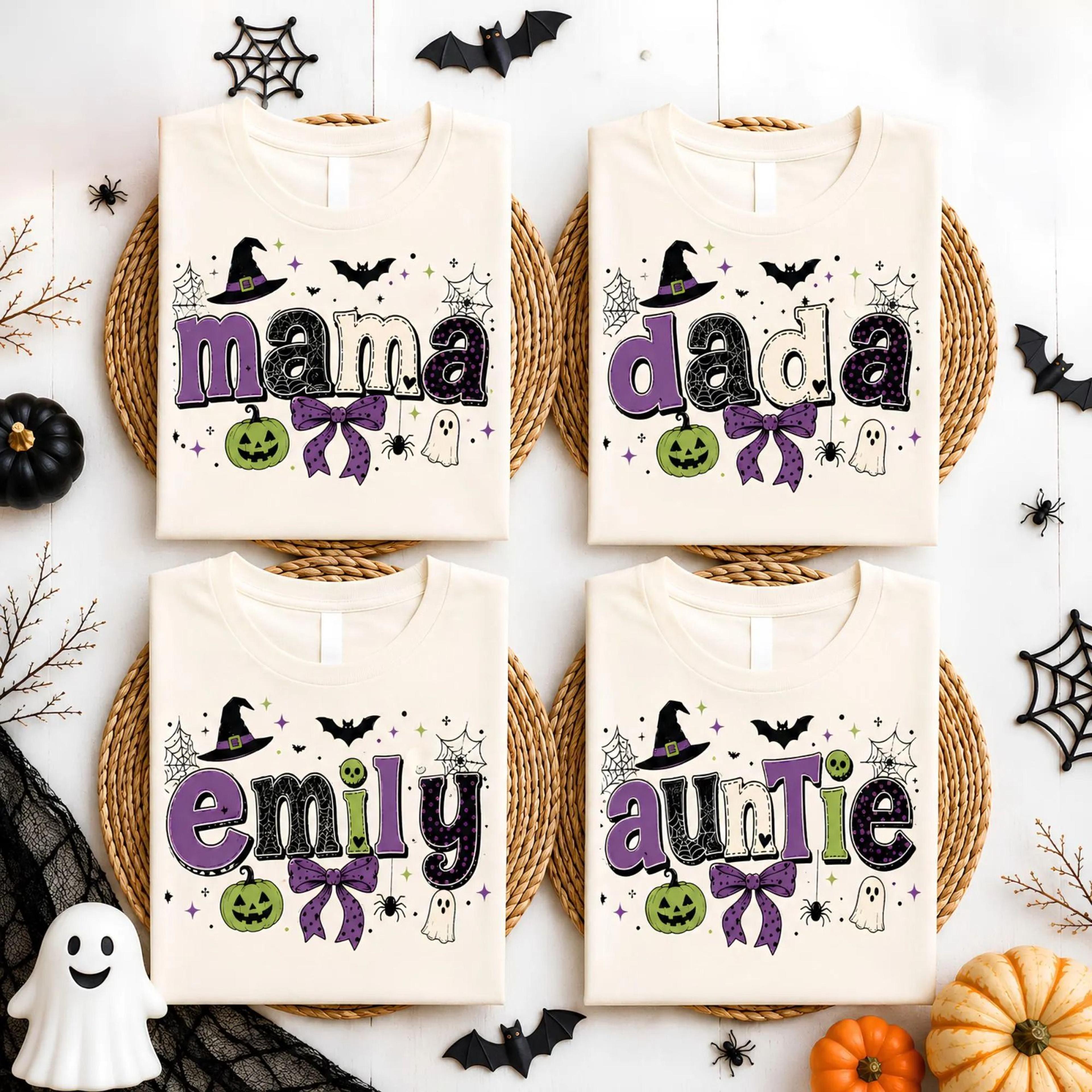 matching halloween family shirts mama dada auntie custom name shirt, cute spooky family outfit, personalized halloween