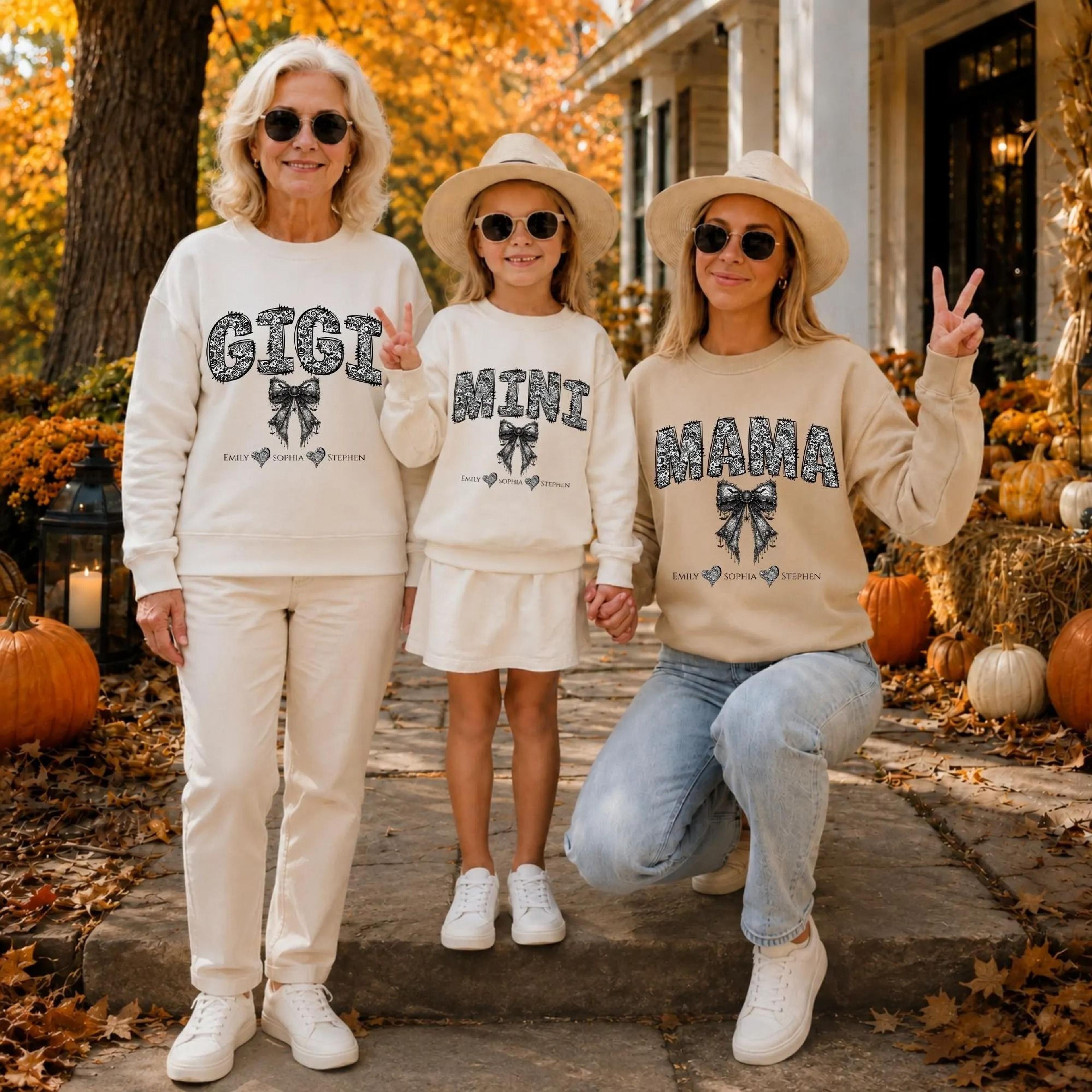 matching family halloween sweatshirts gigi mama mini, fall family outfit, custom name grandma mom kids set
