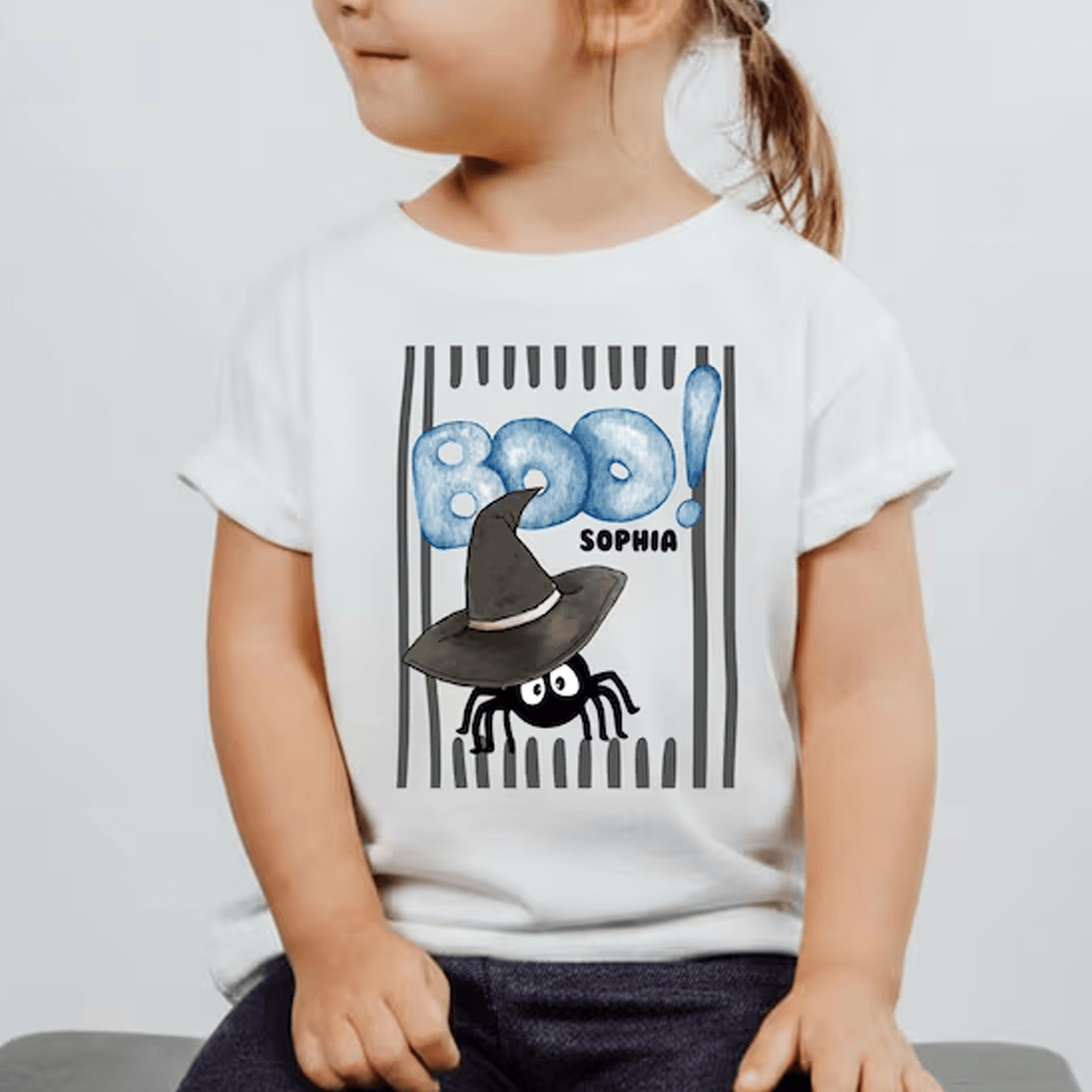 personalized boo halloween shirt, custom name witch spider tee, matching family spooky shirt, toddler kids halloween out