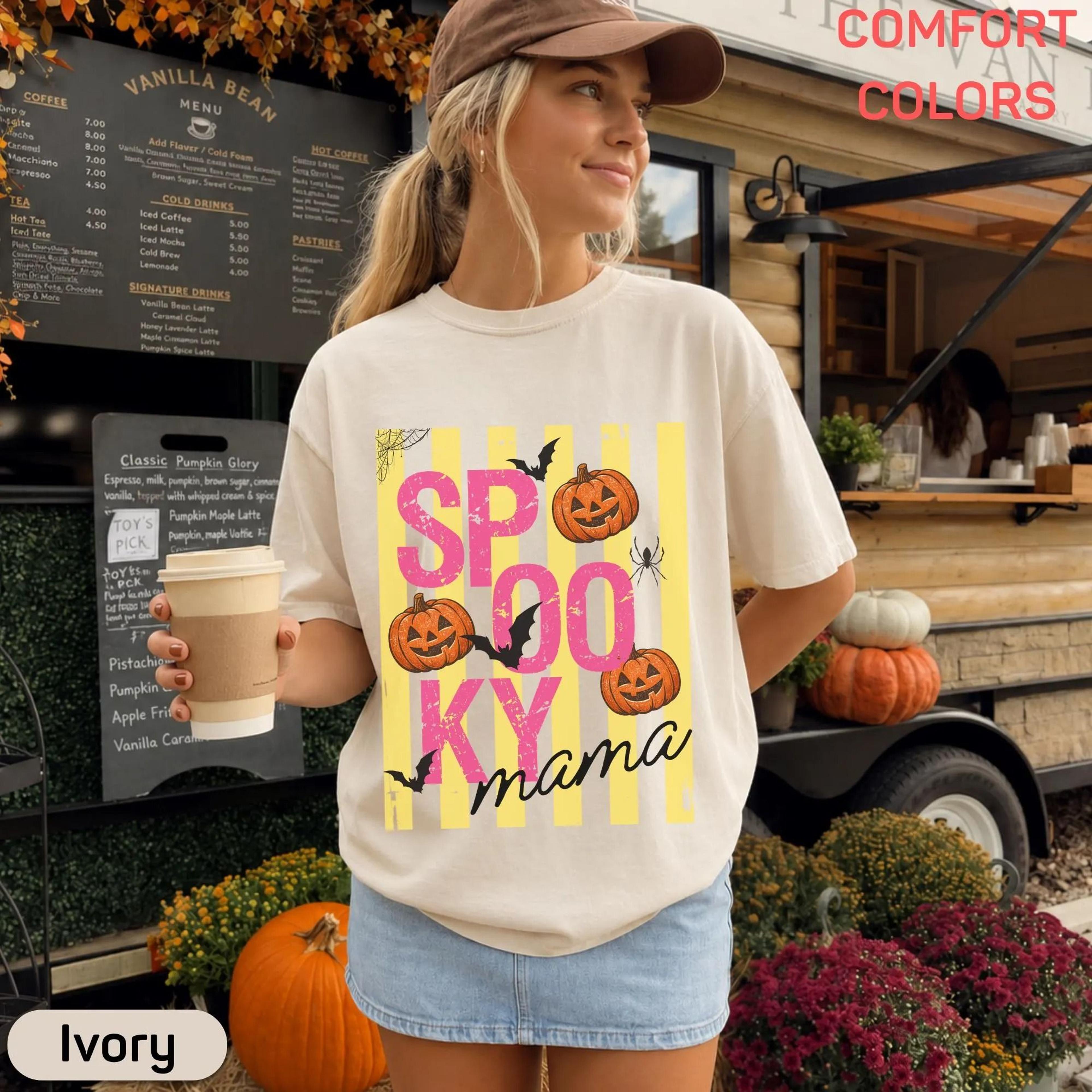 spooky mama halloween shirt, pumpkin bat graphic tee, retro fall mama t shirt, cute spooky season shirt