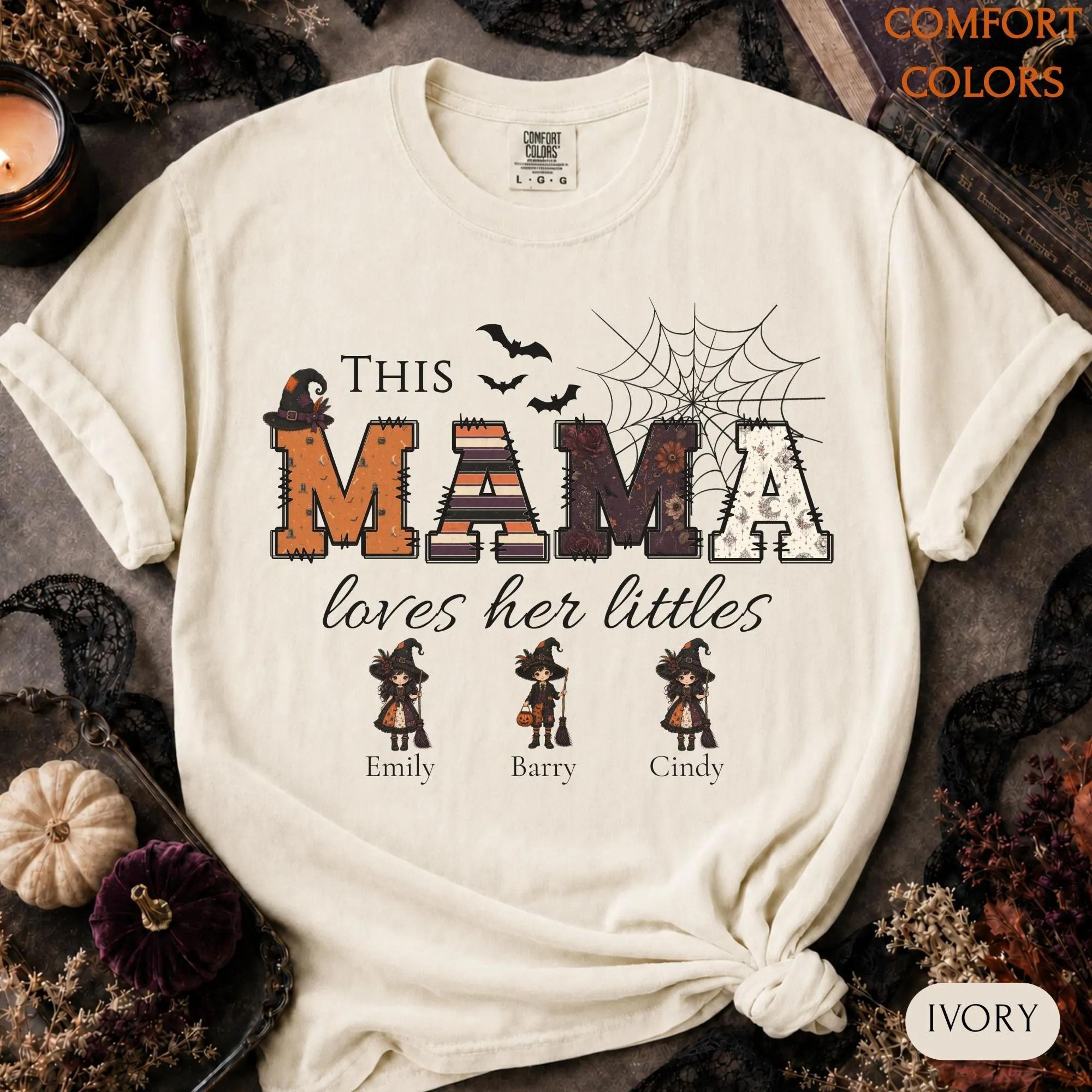 this mama loves her littles shirt, custom halloween mama tee, personalized mom shirt with kids names